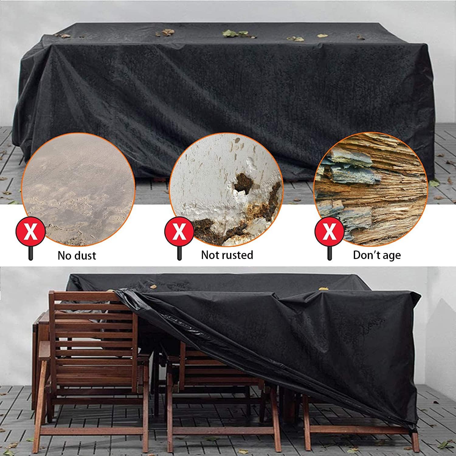 Thumbnail 5 de Aipwerer Abdeckung für Gartenmöbel wasserdicht – Schutzhülle 420D/600D für rechteckigen Gartentisch (230x165x80 cm, Schwarz)