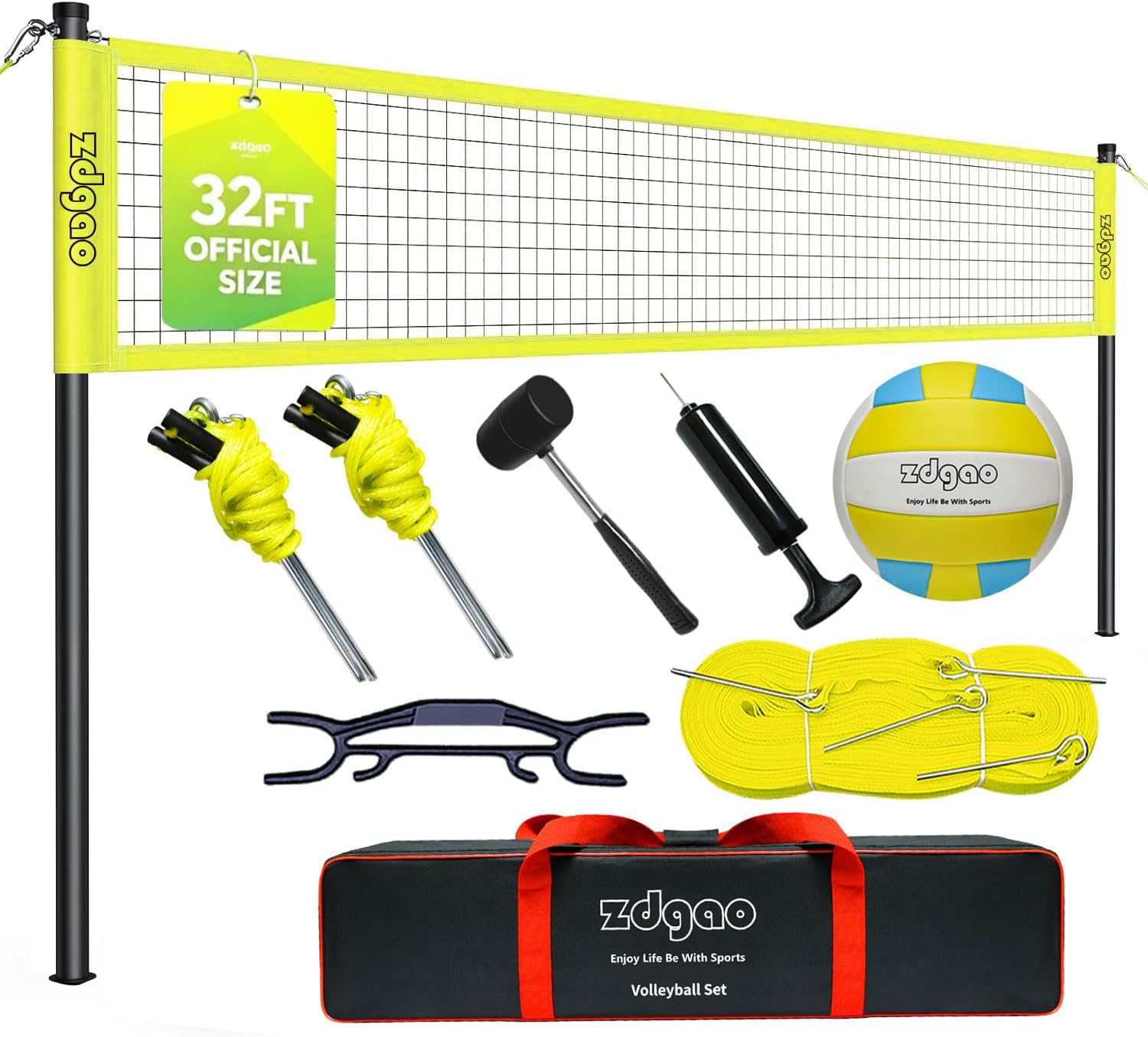 Detalle de Zdgao 32-Foot Outdoor Volleyball Net Set with 1.6-Inch Metal Poles