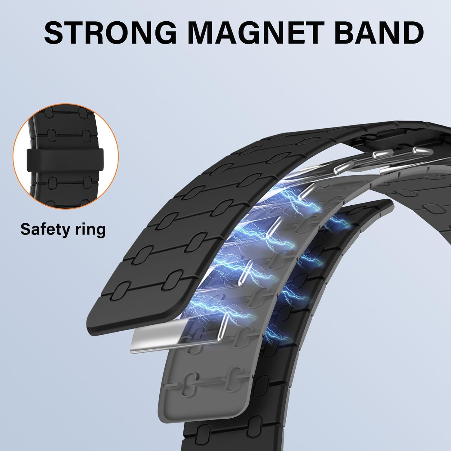 Thumbnail 5 de Sixmoat Double Sided Magnetic Straps for Apple Watch (42mm/41mm/40mm/38mm) – Black-Gray silicone band