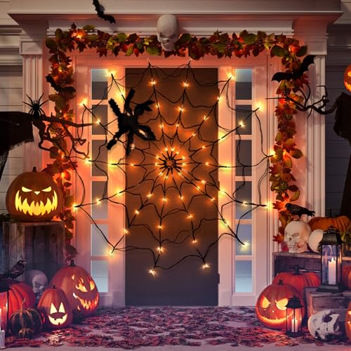 Thumbnail 3 de CNMTCCO Halloween Spinnennetz-Lichter mit Plüschspinne – 70 LED, 100 cm Durchmesser