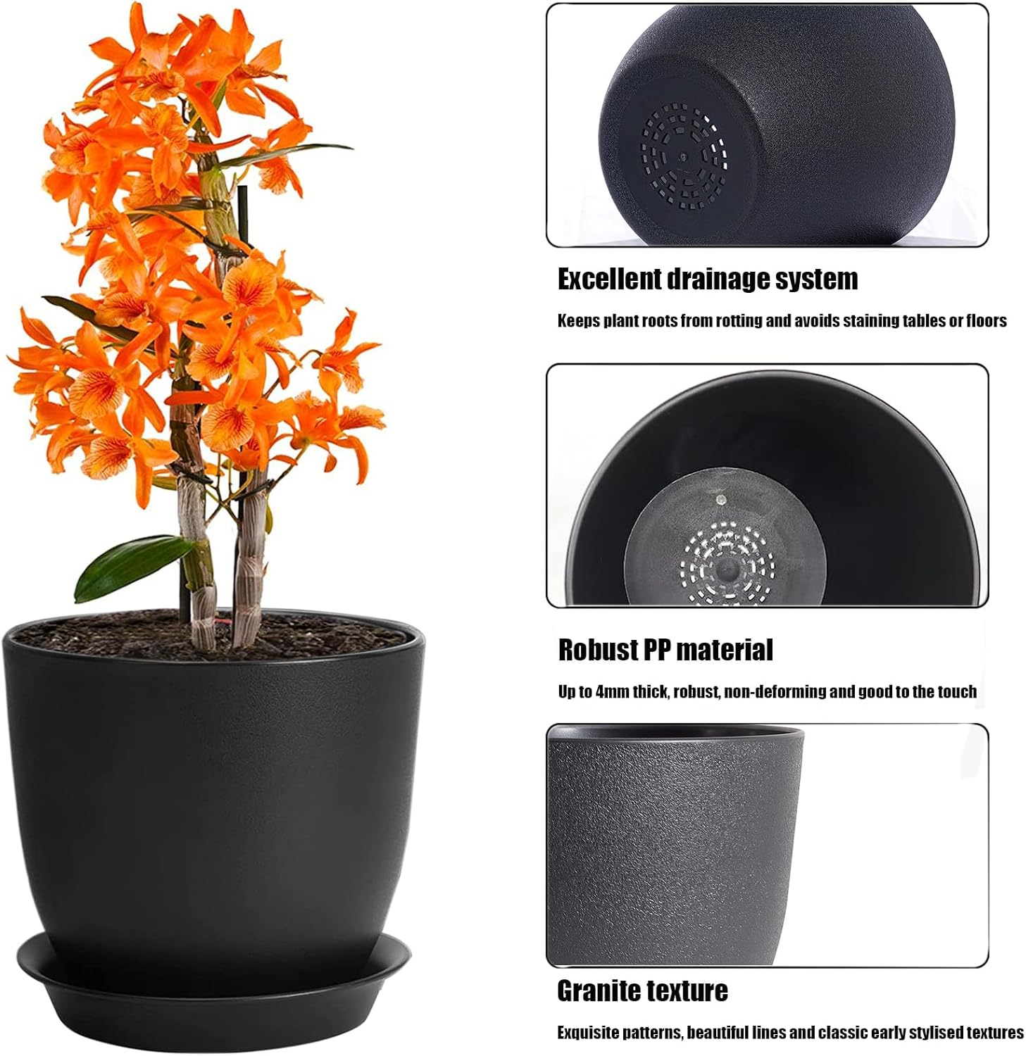 Detalle 1 de PROFIKLA Plastic Plant Pots Set 3 — 20cm