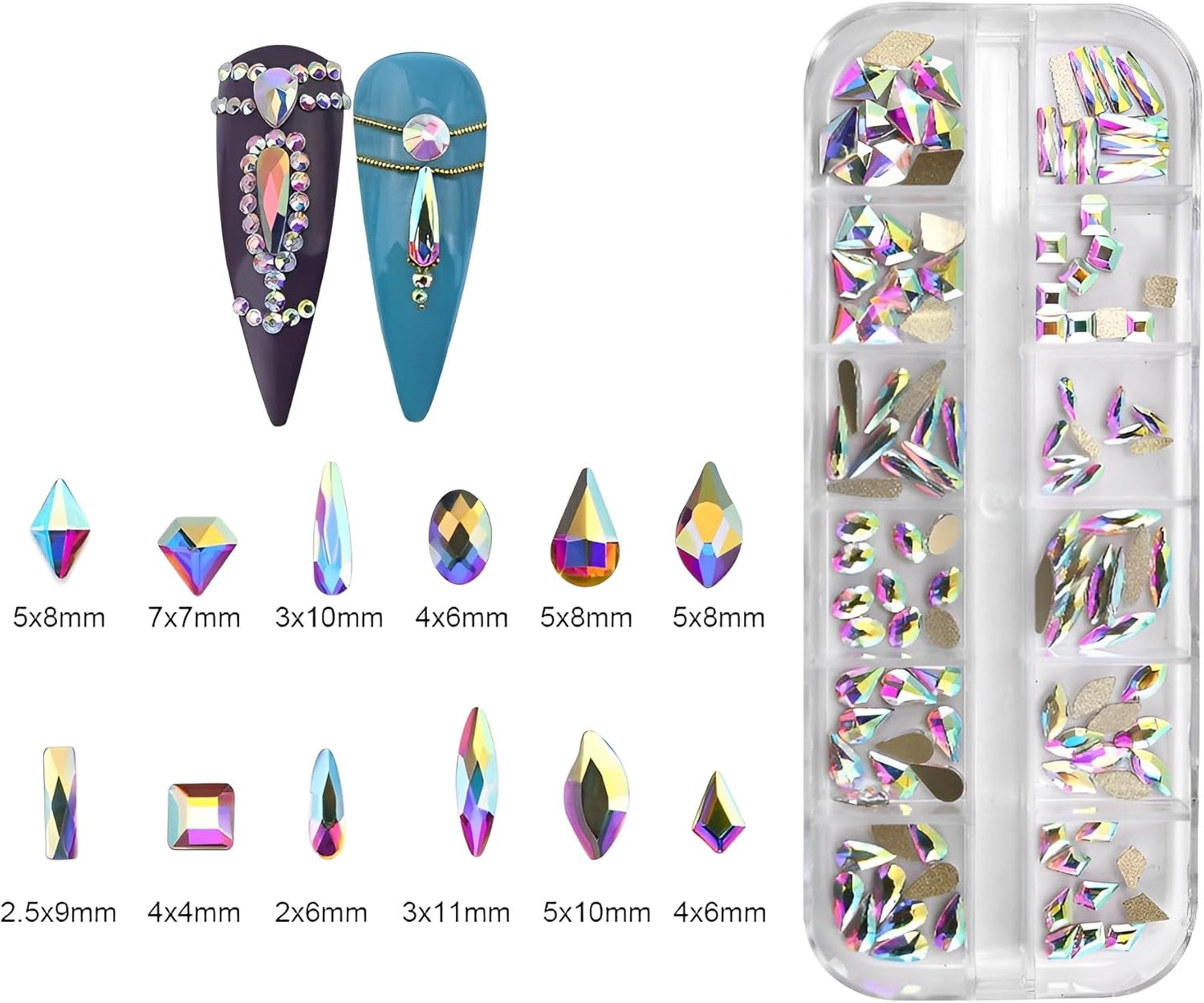 Thumbnail 1 de Jollin 120 Strasssteine mit flacher Rückseite (Glas) für Nailart – 12 Formen, Kristall AB