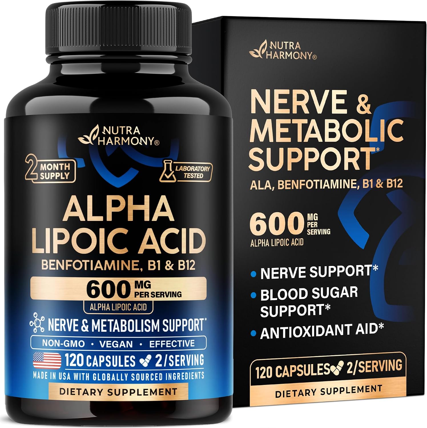 Detalle de NUTRAHARMONY NH-ALACPS120 Alpha Lipoic Acid Capsules, 600 mg ALA