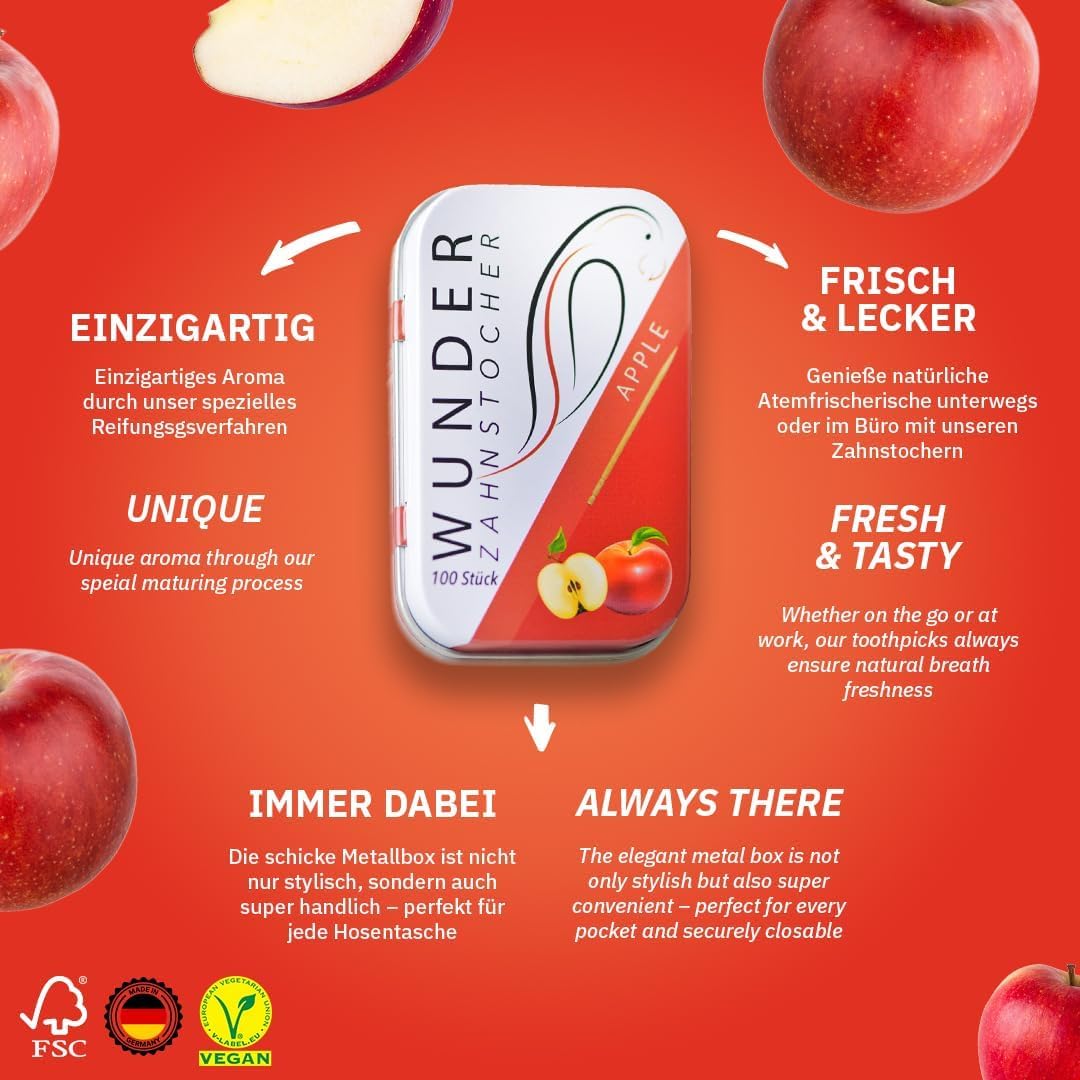 Detalle 2 de Wunder cure-dents parfum pomme — 100 cure-dents aromatisés pour une haleine plus fraîche