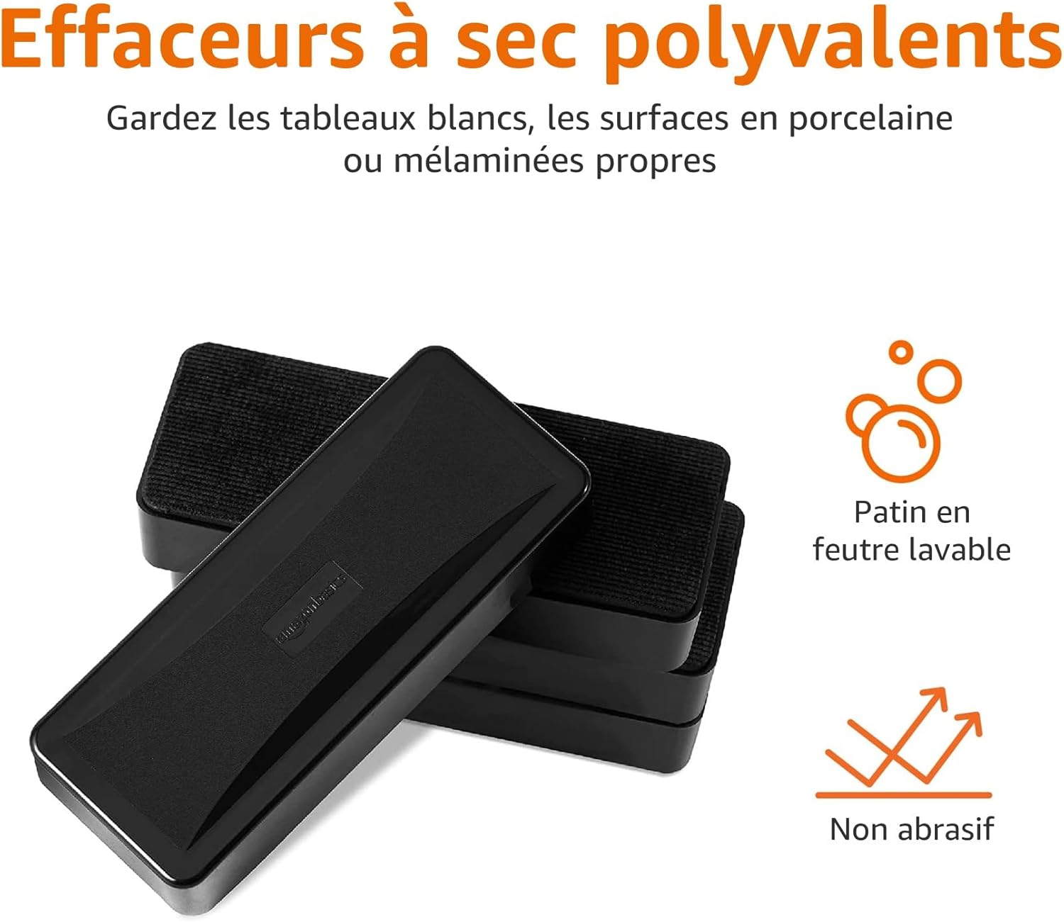 Detalle de Amazon Basics Effaceur pour tableau blanc – Lot de 4 (noir)