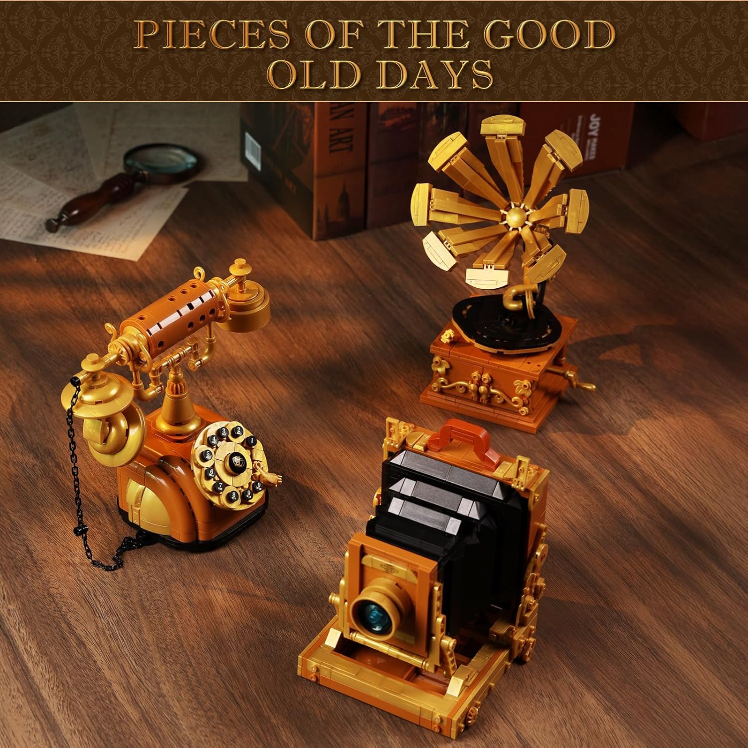 Detalle 2 de Brihappen 3 in 1 Retro Camera, Telephone & Record Player Building Blocks