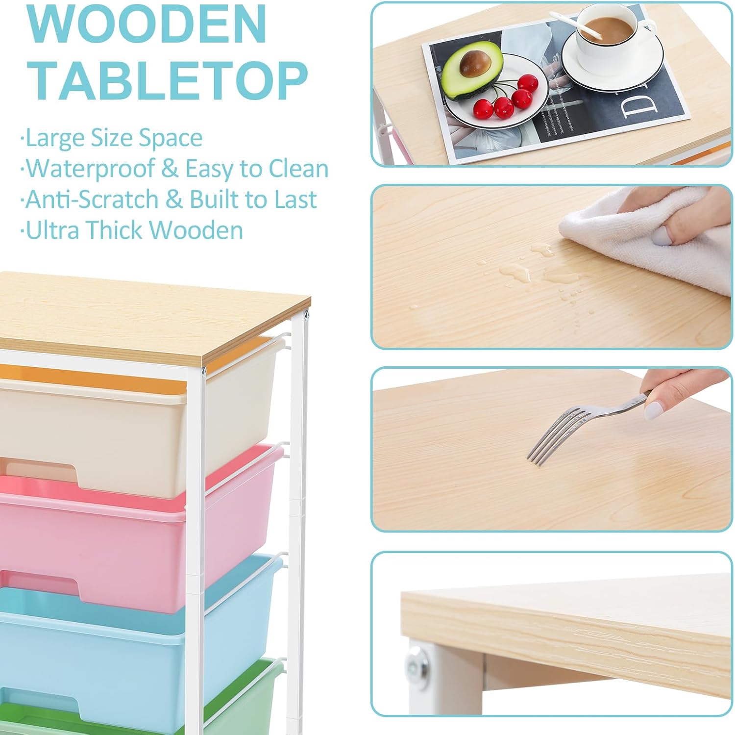 Thumbnail 4 de SYKIARIOL 4-Drawer Storage Trolley with Wheels (Rolling Utility Cart) – Multicolour
