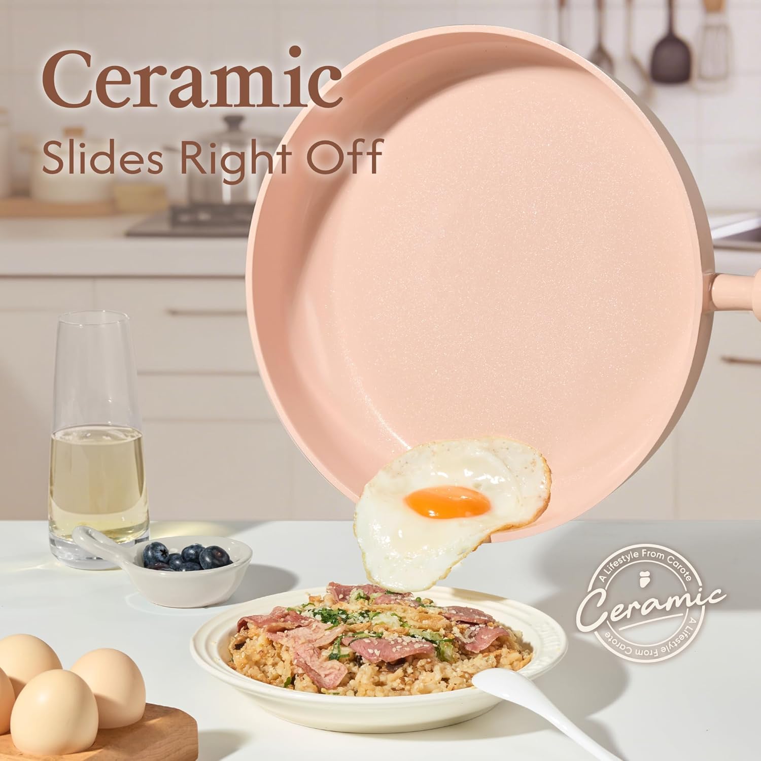 Thumbnail 2 de CAROTE 9-Piece Ceramic Nonstick Pots and Pans Set (PFAS/PTFE Free) with Steamer, Pink