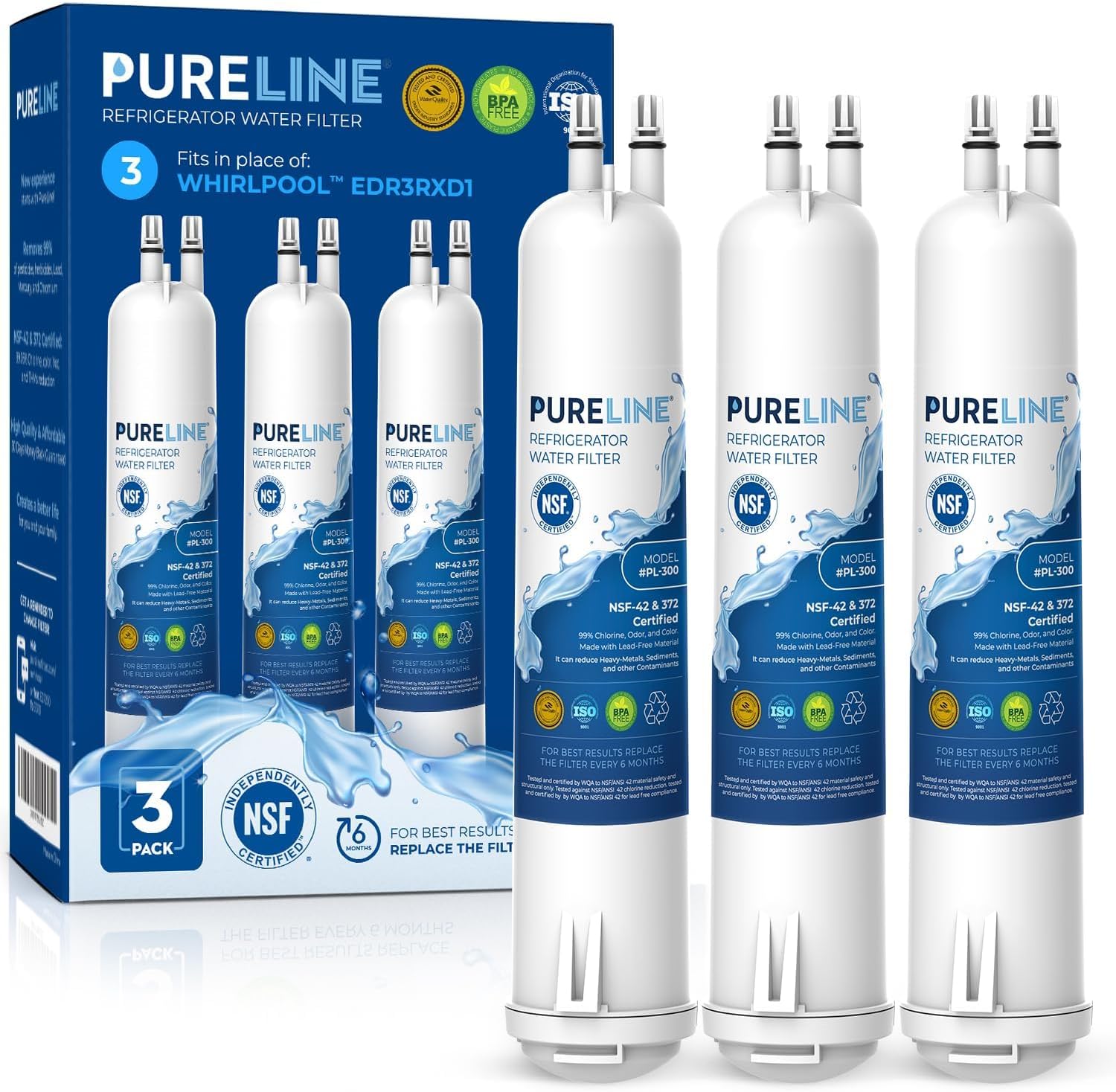 Detalle de PURELINE Replacement for Everydrop Filter 3 Refrigerator Water Filter, 3-Pack