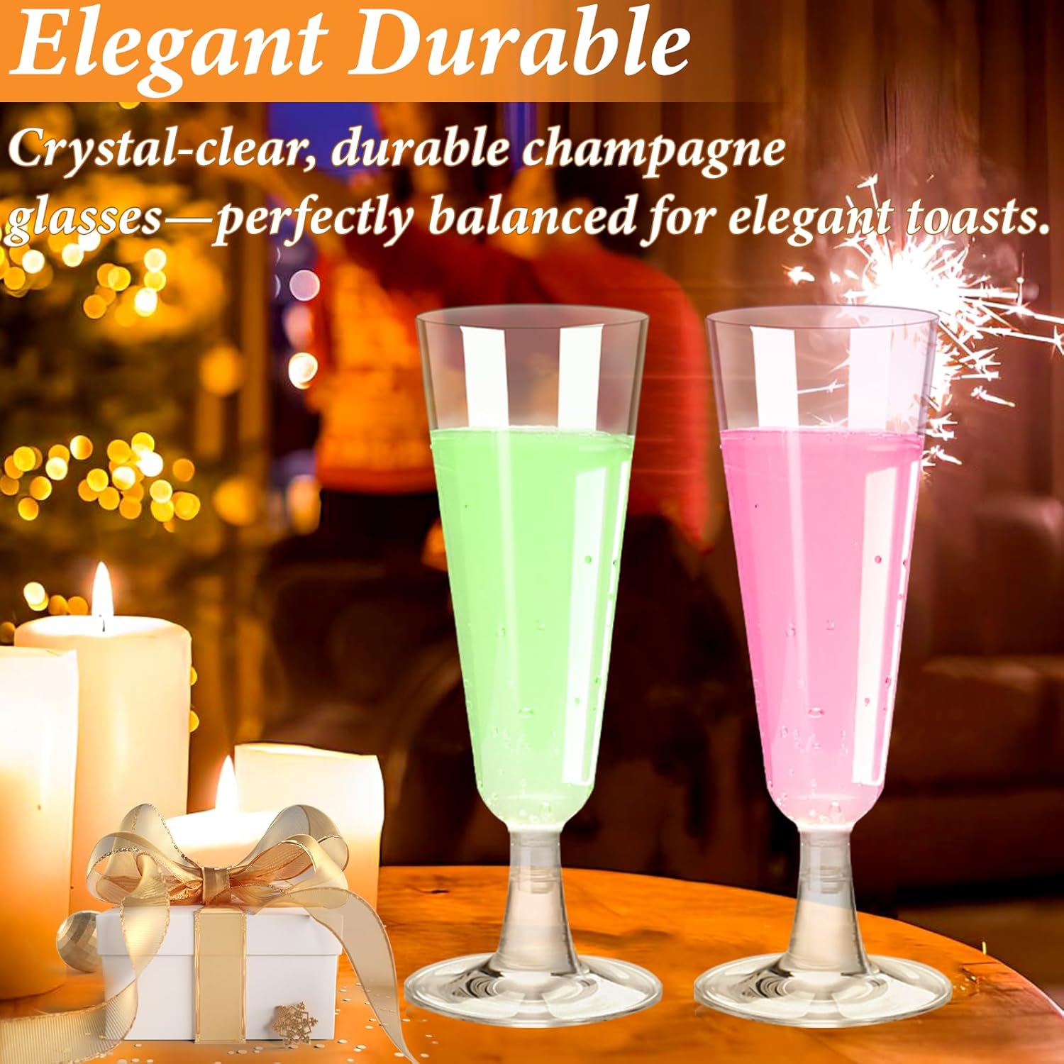 Detalle de GuanQiao 20-Pack Plastic Champagne Flutes, 5.5 oz - Clear Disposable Glasses with Stem