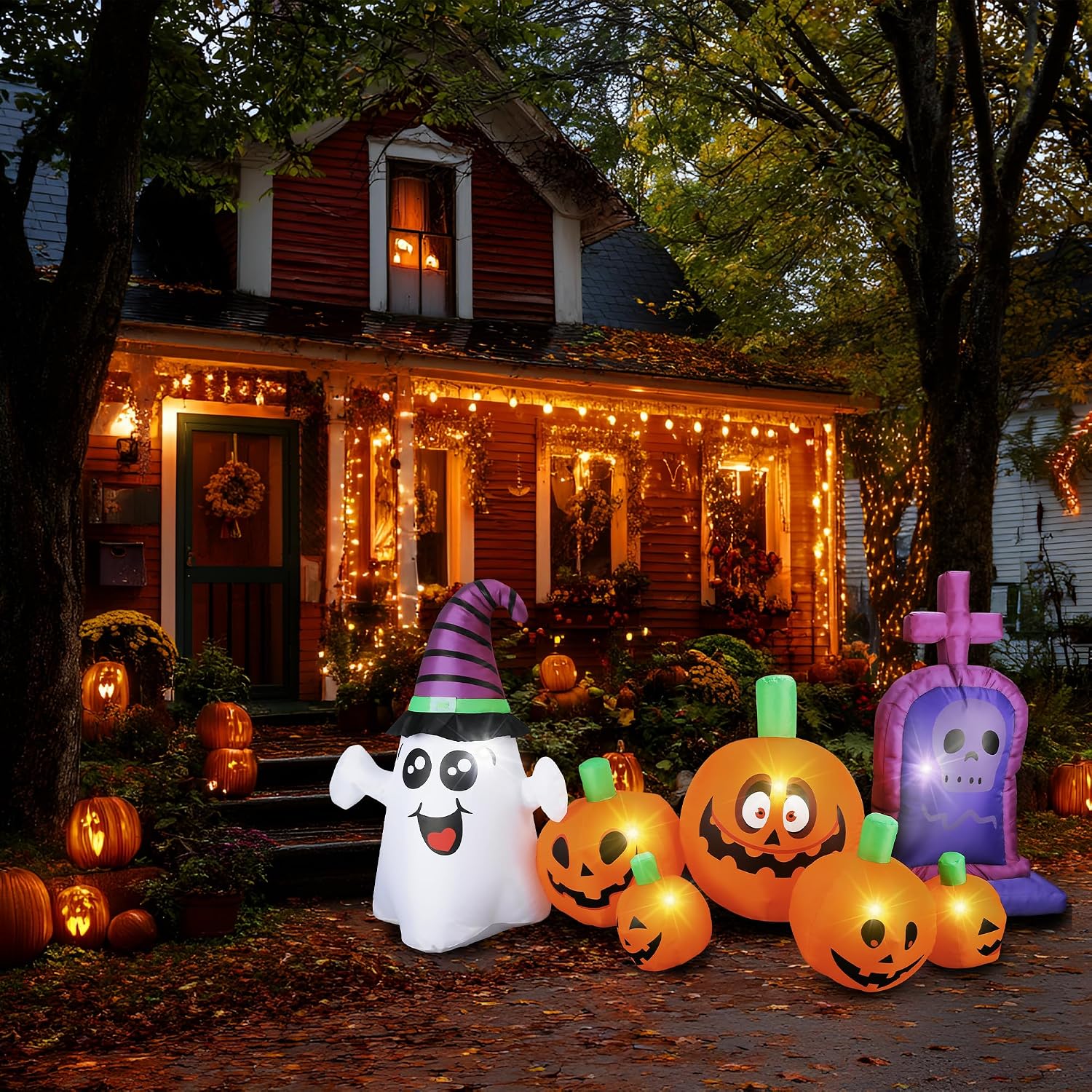 Detalle de Dofulay Christmas 3.7-Ft Inflatable Halloween Tombstone with Multicolor LEDs