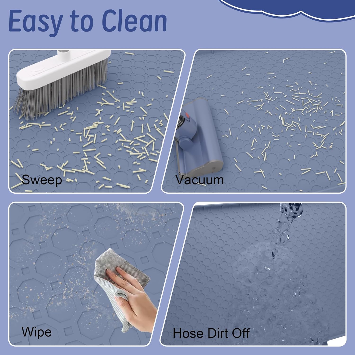 Detalle de BLESWIN Large Cat Litter Mat 86 x 56cm – Silicone anti-slip, urine waterproof tray mat in dark blue