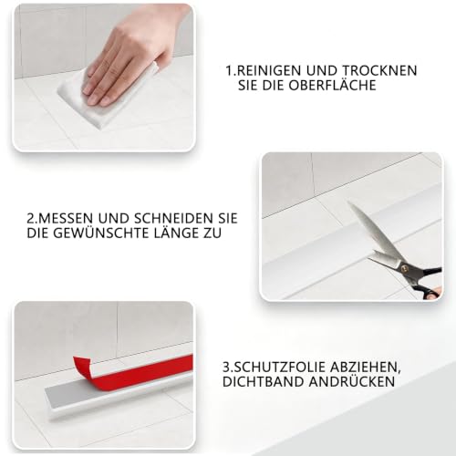 Thumbnail 5 de LAINIKE 5M Dusche Schwallschutzleiste – Selbstklebend, Transparent, Silikon Wasserstopper
