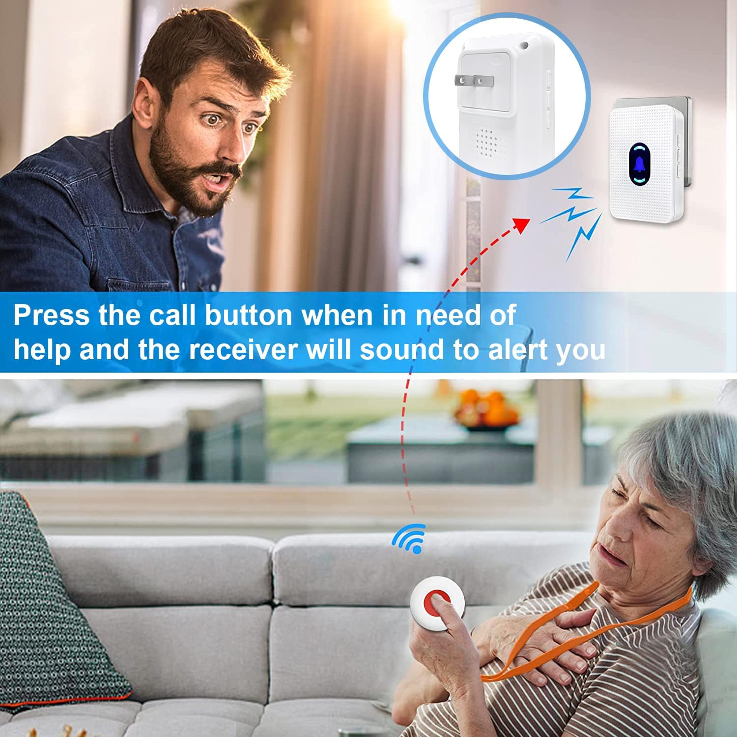 Detalle de Daytech Caregiver Pager with 2 Call Buttons, 2 Receivers and Vibration Alerts