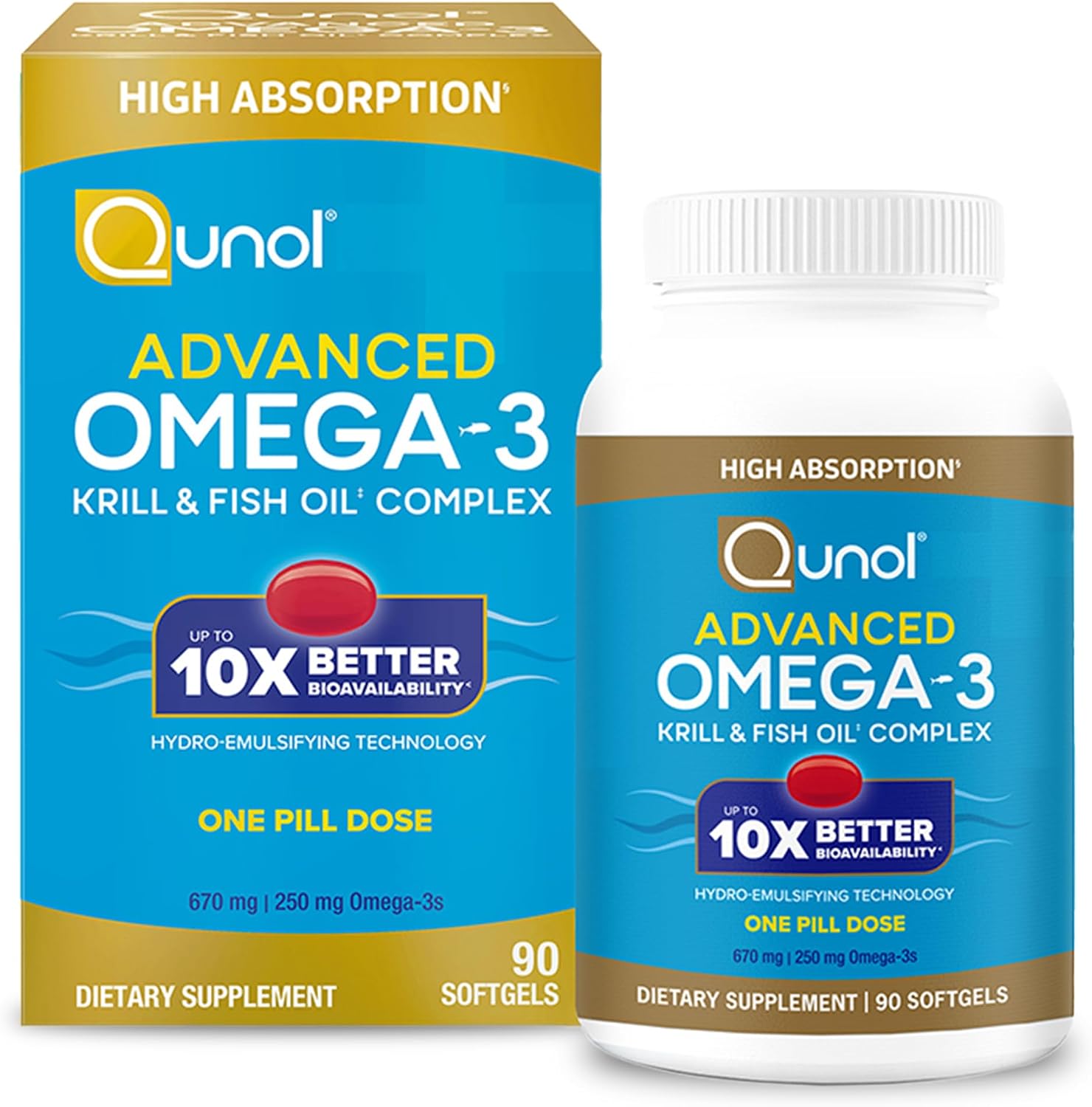 Detalle de Qunol Advanced Omega-3 Krill & Fish Oil Complex, 250 mg EPA & DHA, 90 Softgels