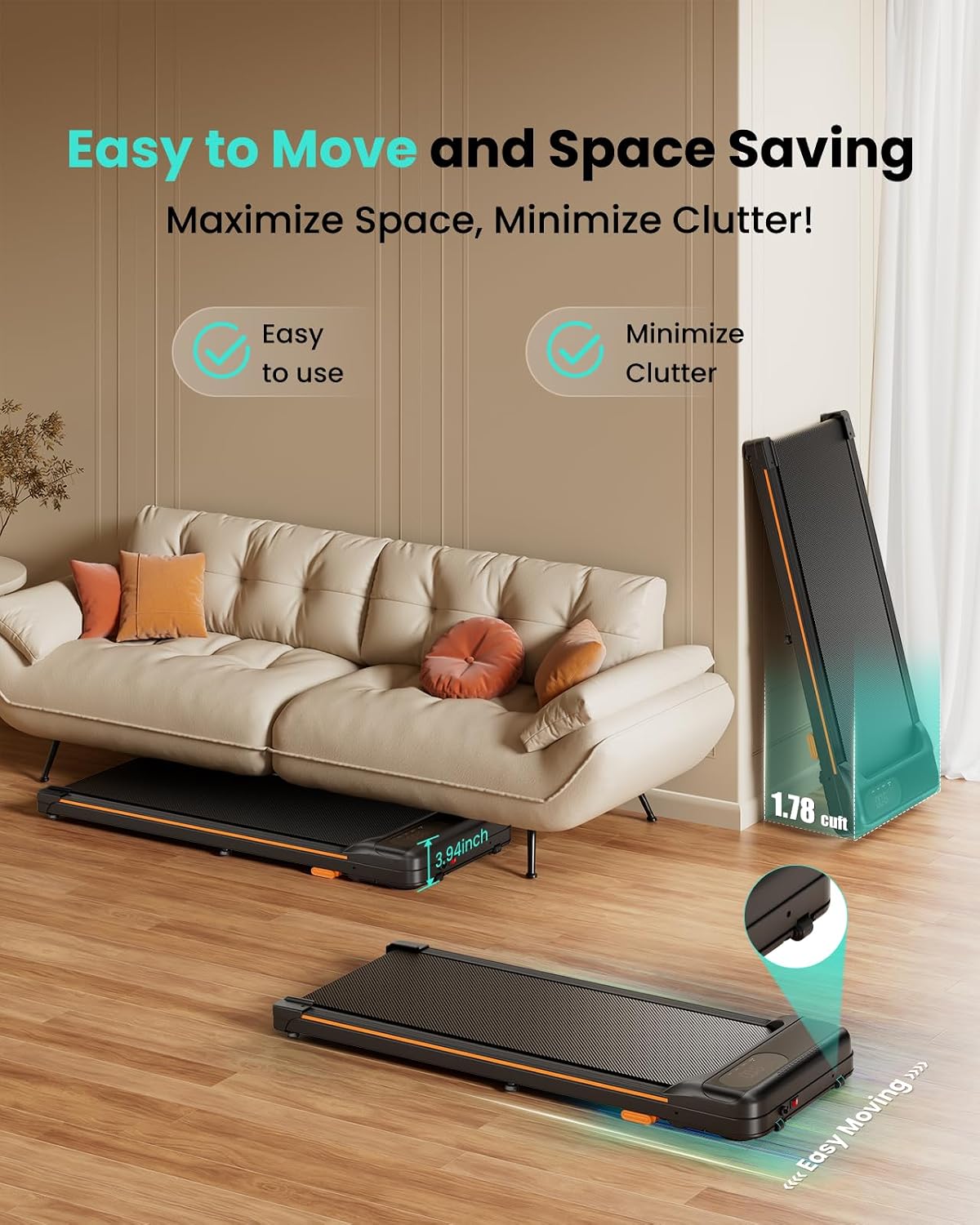 Thumbnail 6 de Abonow 3000W Under-Desk Walking Pad, 8% Manual Incline, LED Display