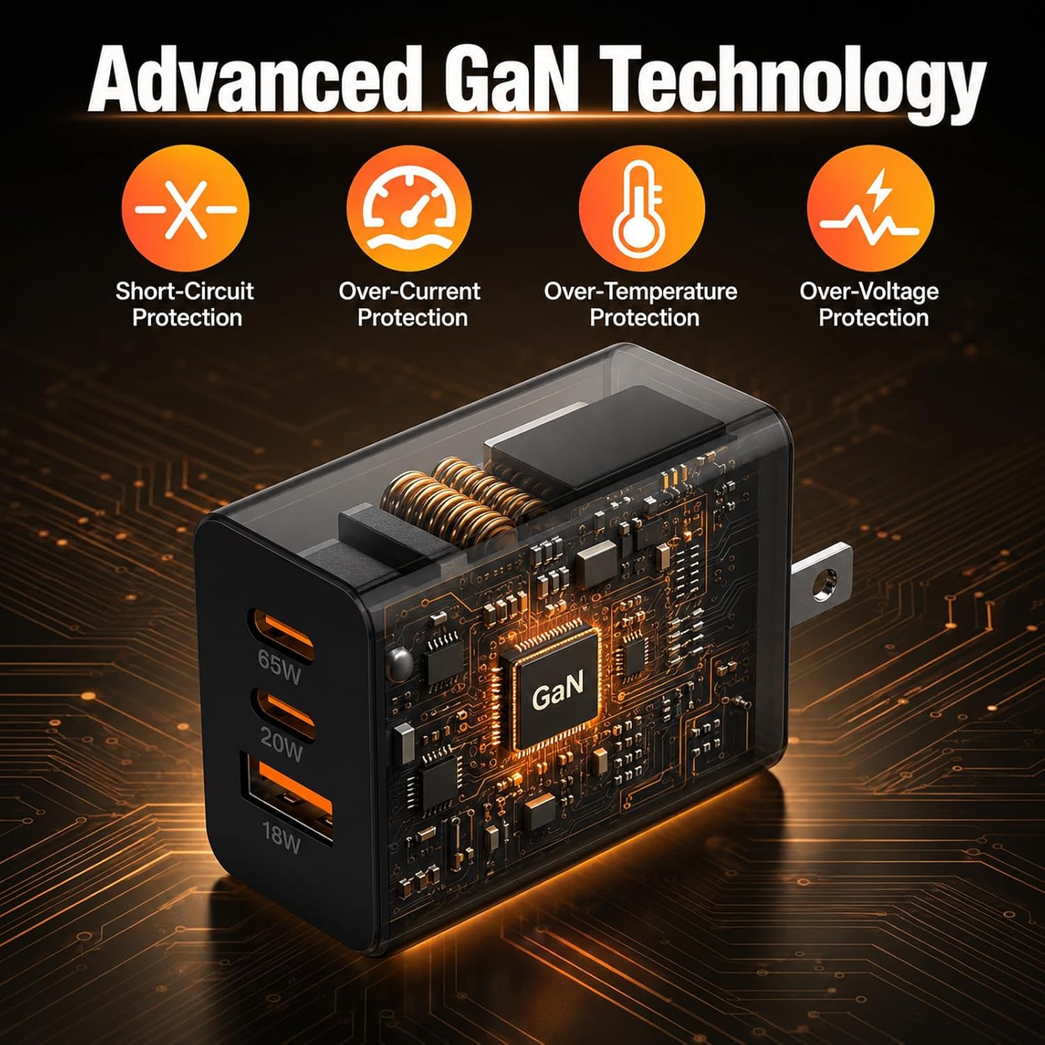 Thumbnail 4 de 65W GaN USB-C Charger with 3 Ports for Samsung Galaxy Series and More