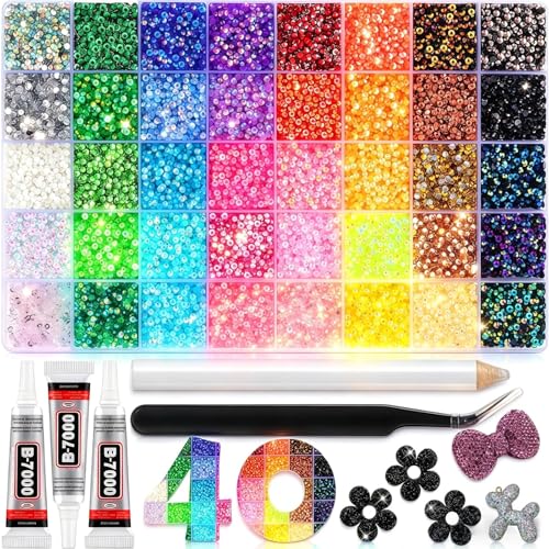Imagen de ICEROSEE Nail Art Kit: 40 Colour 3mm Flat-Back Rhinestones with Pick Up Pen, Tweezers & Storage Tray en OfertitasTOP