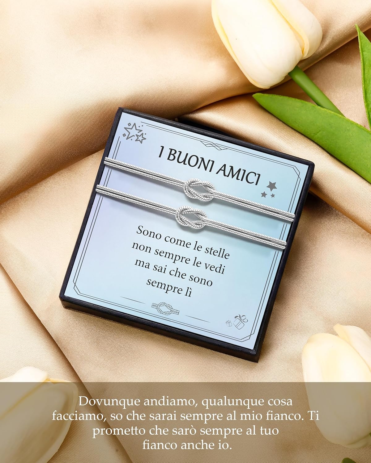 Detalle 2 de J.Fée 2Pcs Bracciale Amicizia Maestra - Bracciali Nodo in Argento 925, Regolabili, Confezione regalo