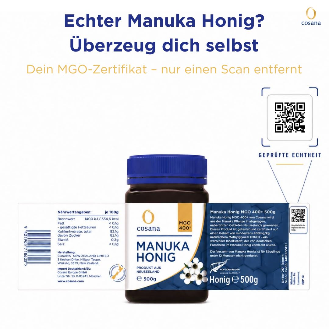 Detalle de Cosana Manuka Honig 400 MGO 500g