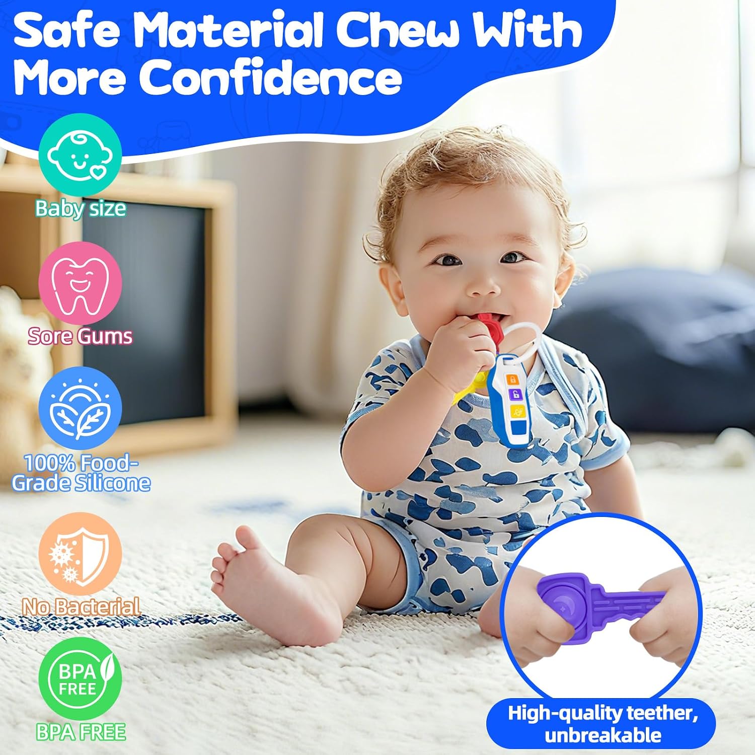 Detalle de Beißring Baby Autoschlüssel Spielzeug mit Licht & Musik – sensorisches Kautraining für Zahnung