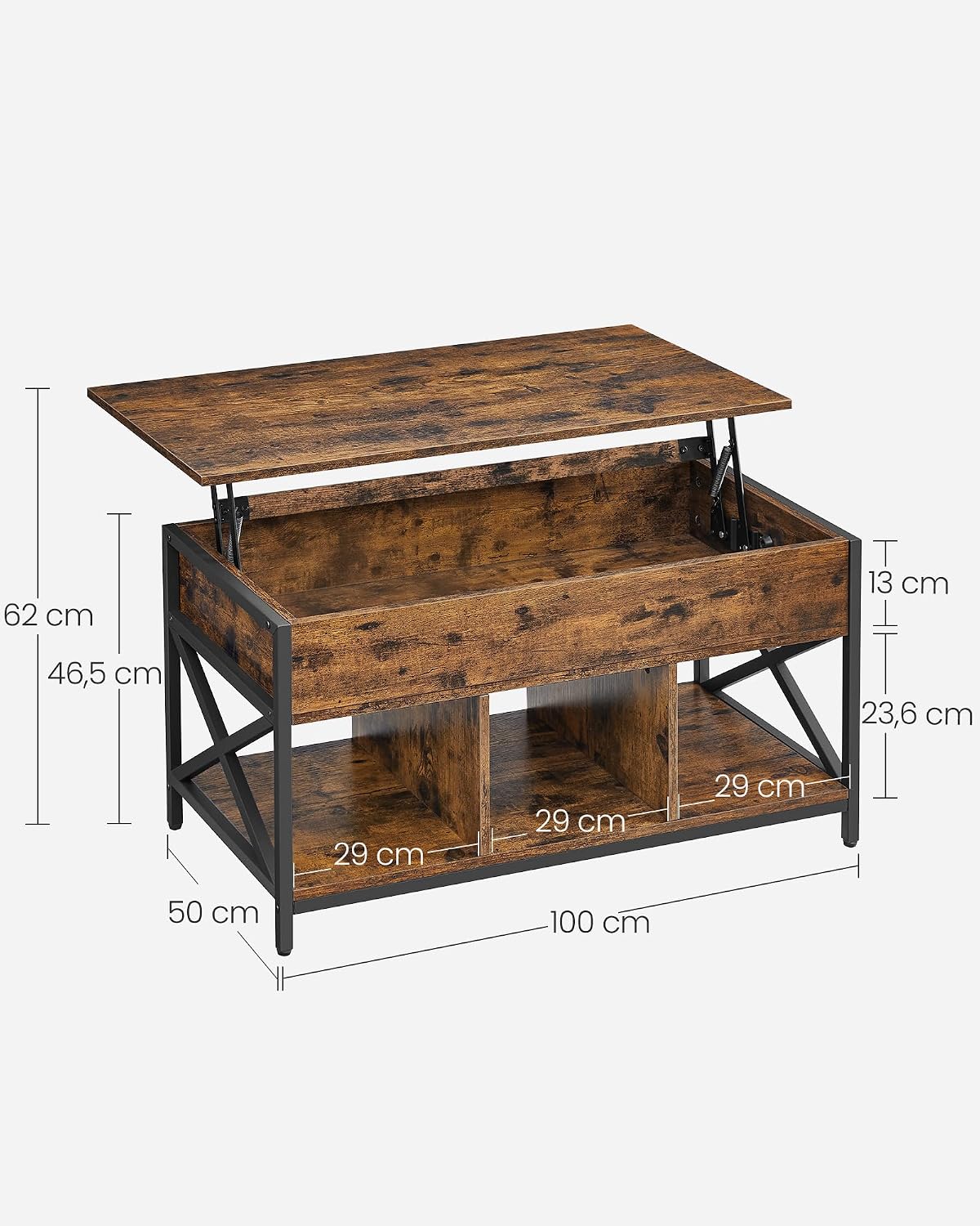 Detalle de VASAGLE LCT202B01 Lift-Top Coffee Table with Steel Frame and Hidden Storage