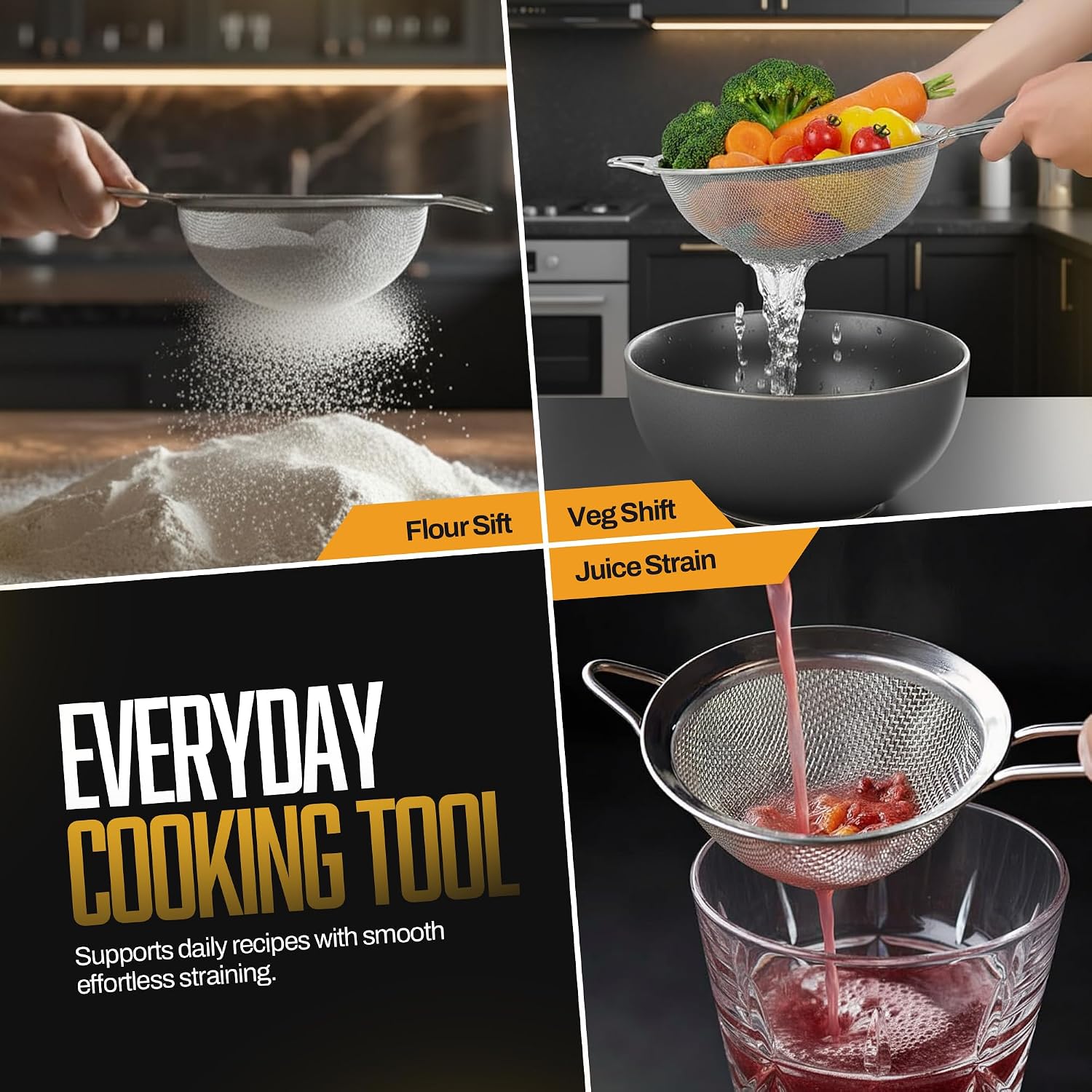 Thumbnail 3 de ELEEN Premium Stainless Steel Strainers 3-Piece Set