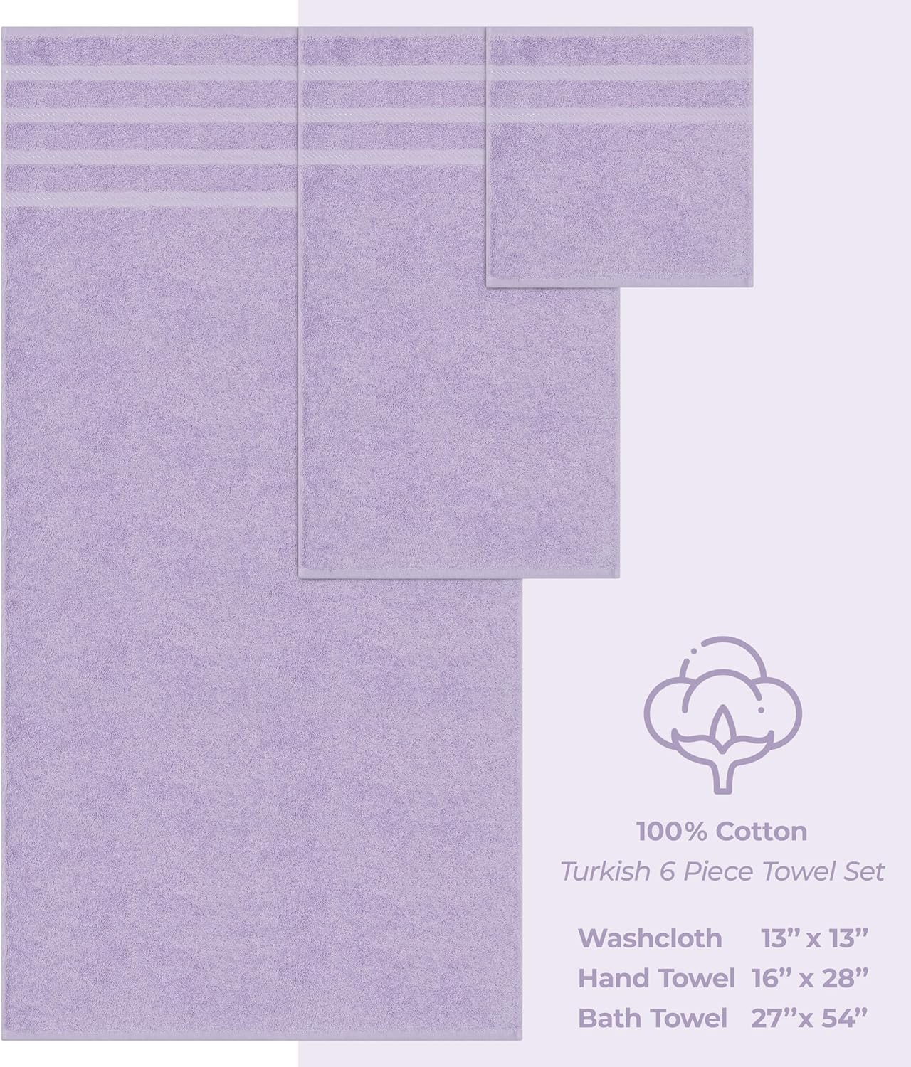 Thumbnail 3 de American Soft Linen 6-Piece Luxury Turkish Towel Set (Lavender) — 100% Cotton, 600 GSM