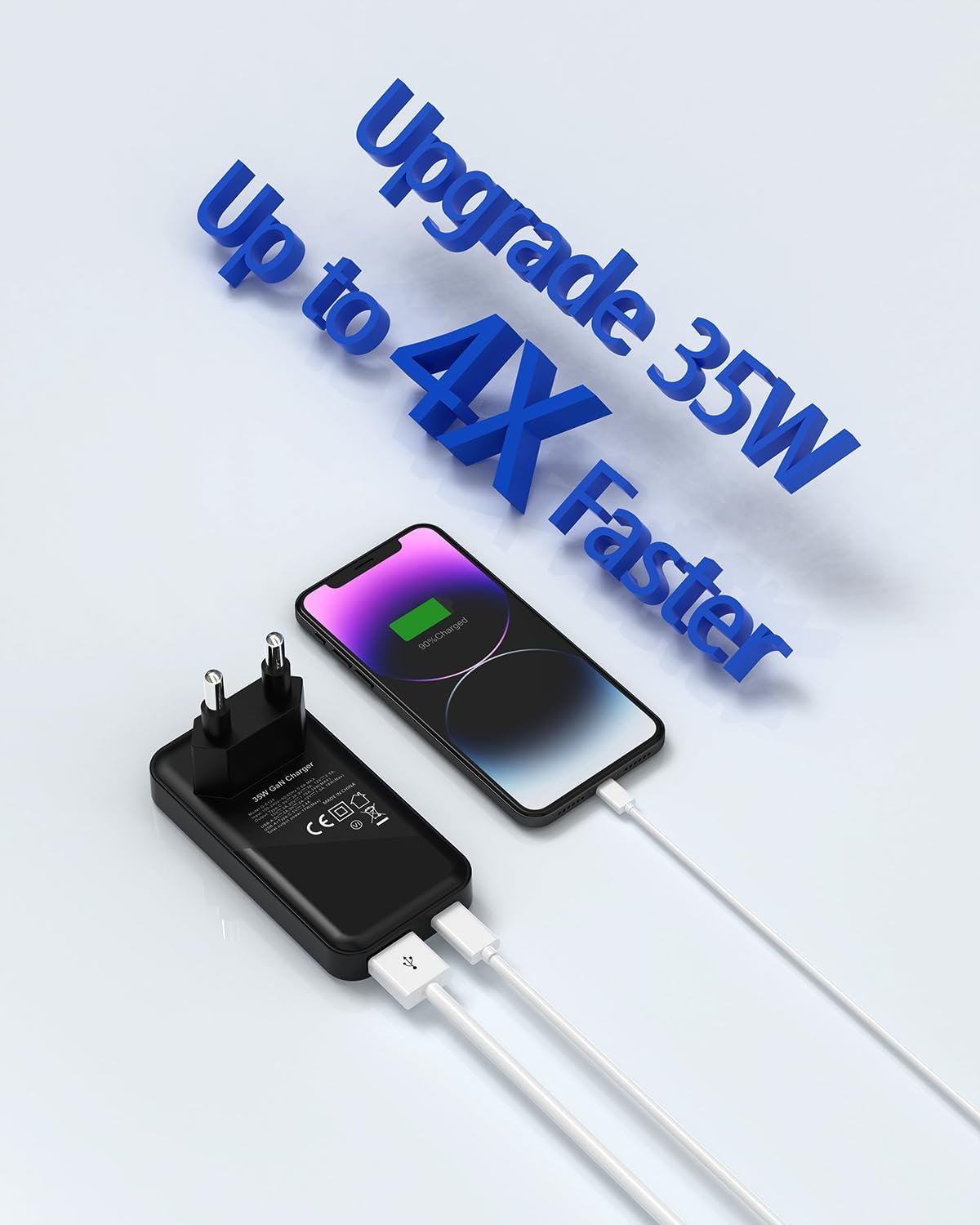 Detalle 2 de Zinooy 35 W USB-C-oplader met USB-A, twee poorten en plat ontwerp