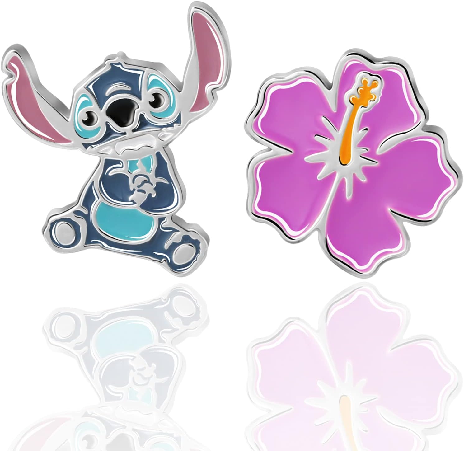 Detalle de Boucles d'oreilles Lilo & Stitch en argent sterling avec émail – motif fleur et Stitch