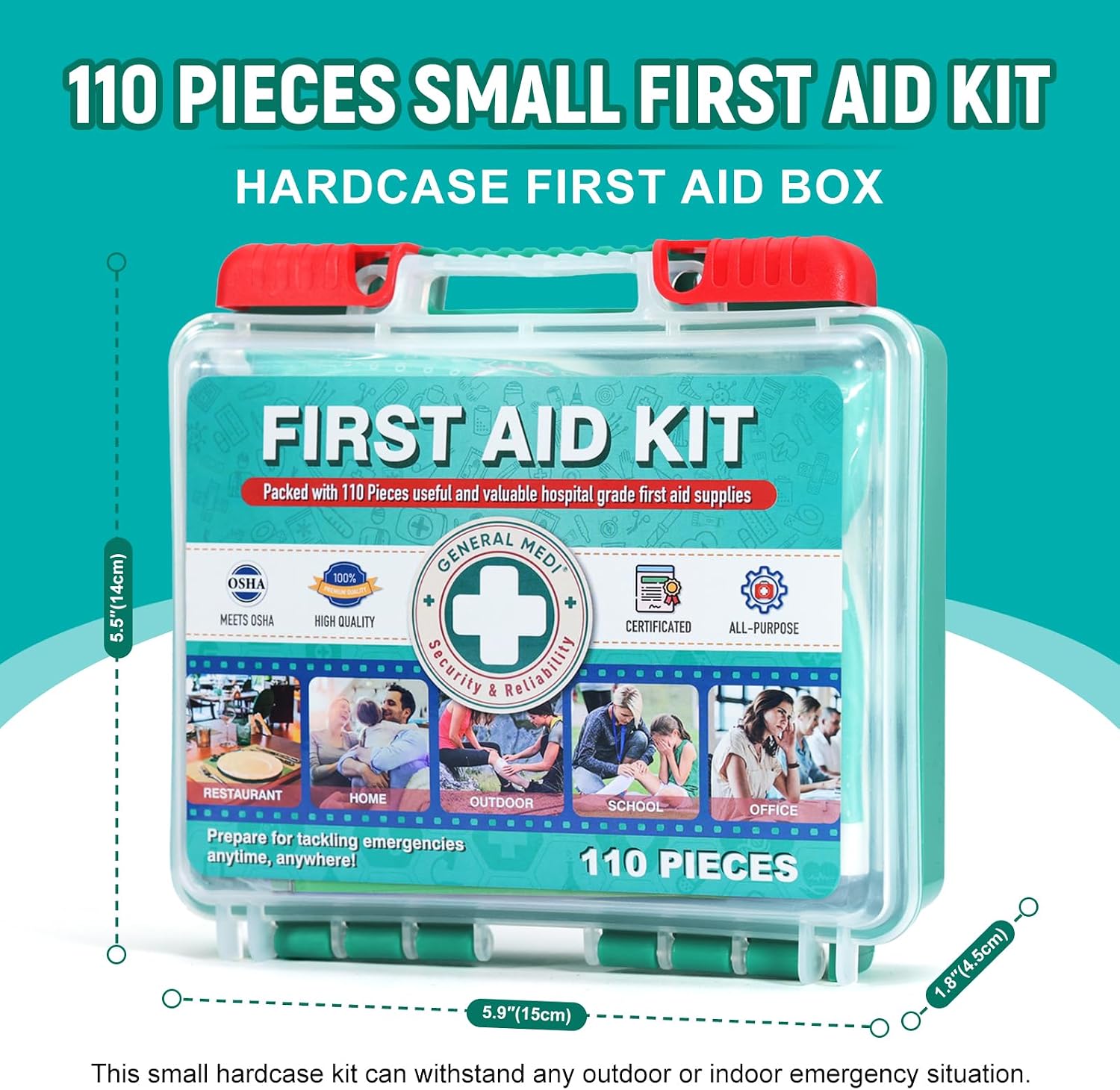 Thumbnail 2 de General Medi 295 Pieces Professional First Aid Kit – HardCase with Hospital-Grade Supplies for Travel, Home, Office, Vehicle, and Outdoor Use
