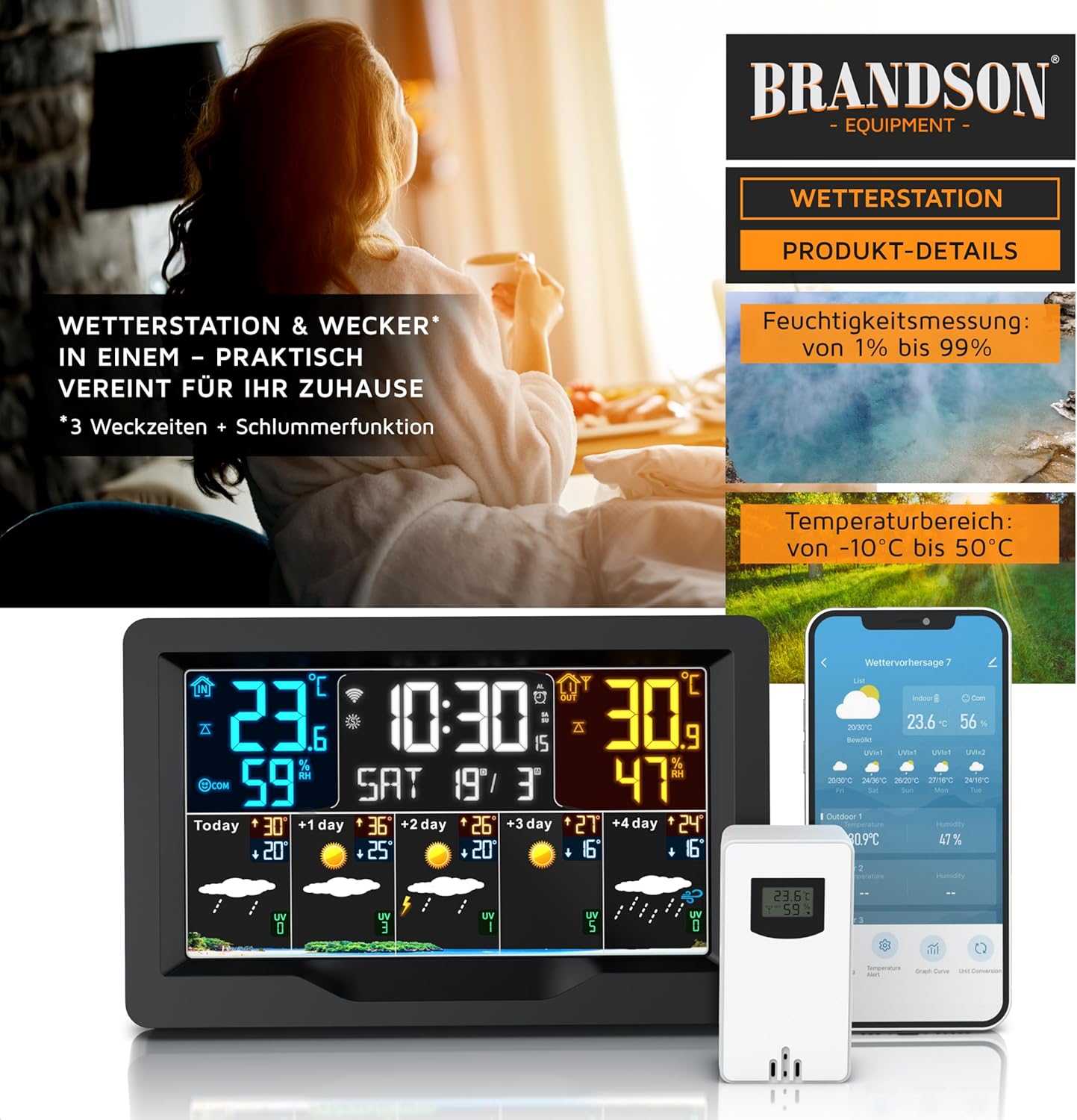 Thumbnail 3 de Brandson Wetterstation WLAN mit Außensensor 🌤