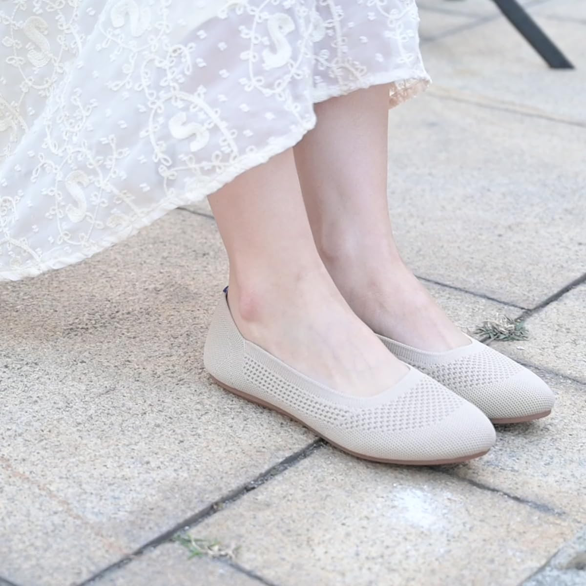 Detalle de Puxowe Damen Strick-Ballerinas mit Keilabsatz