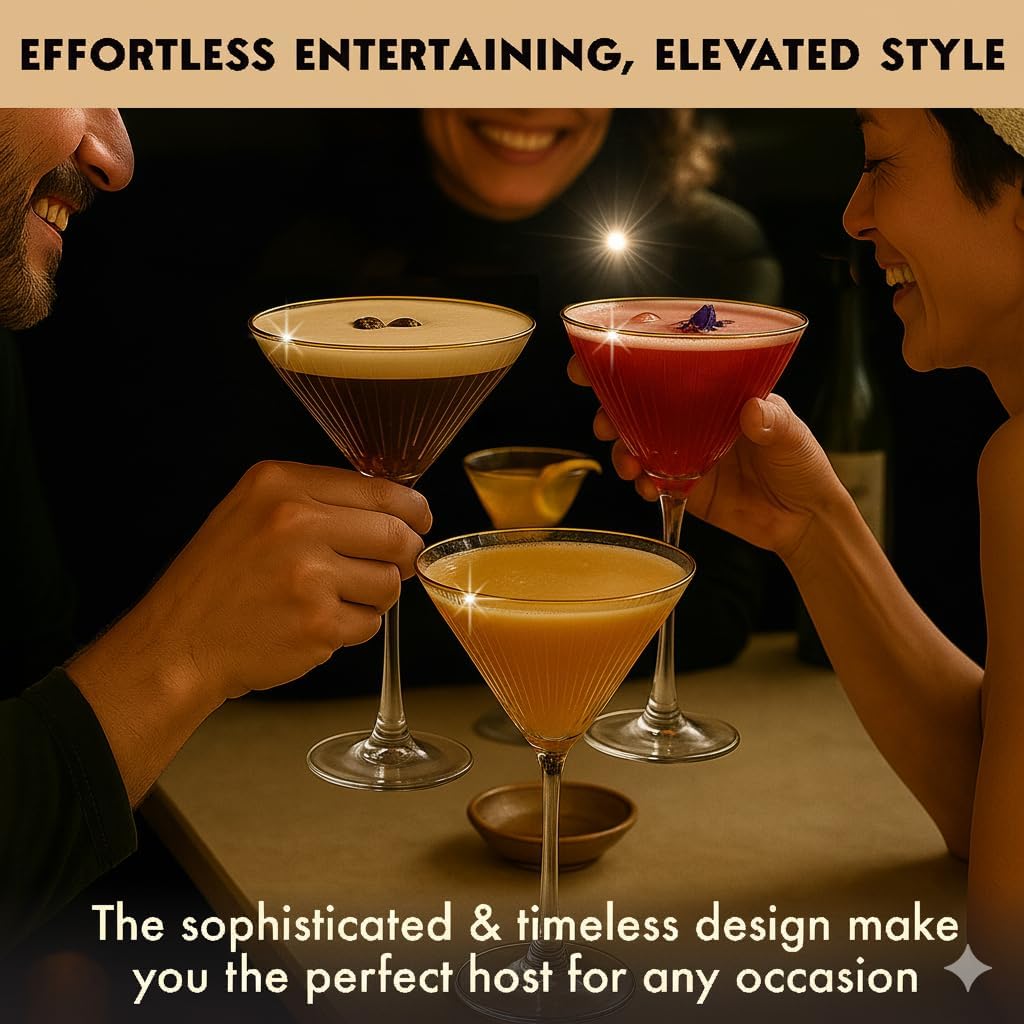 Detalle de VEMACITY Ribbed Espresso Martini Glasses 7.4oz 🍸
