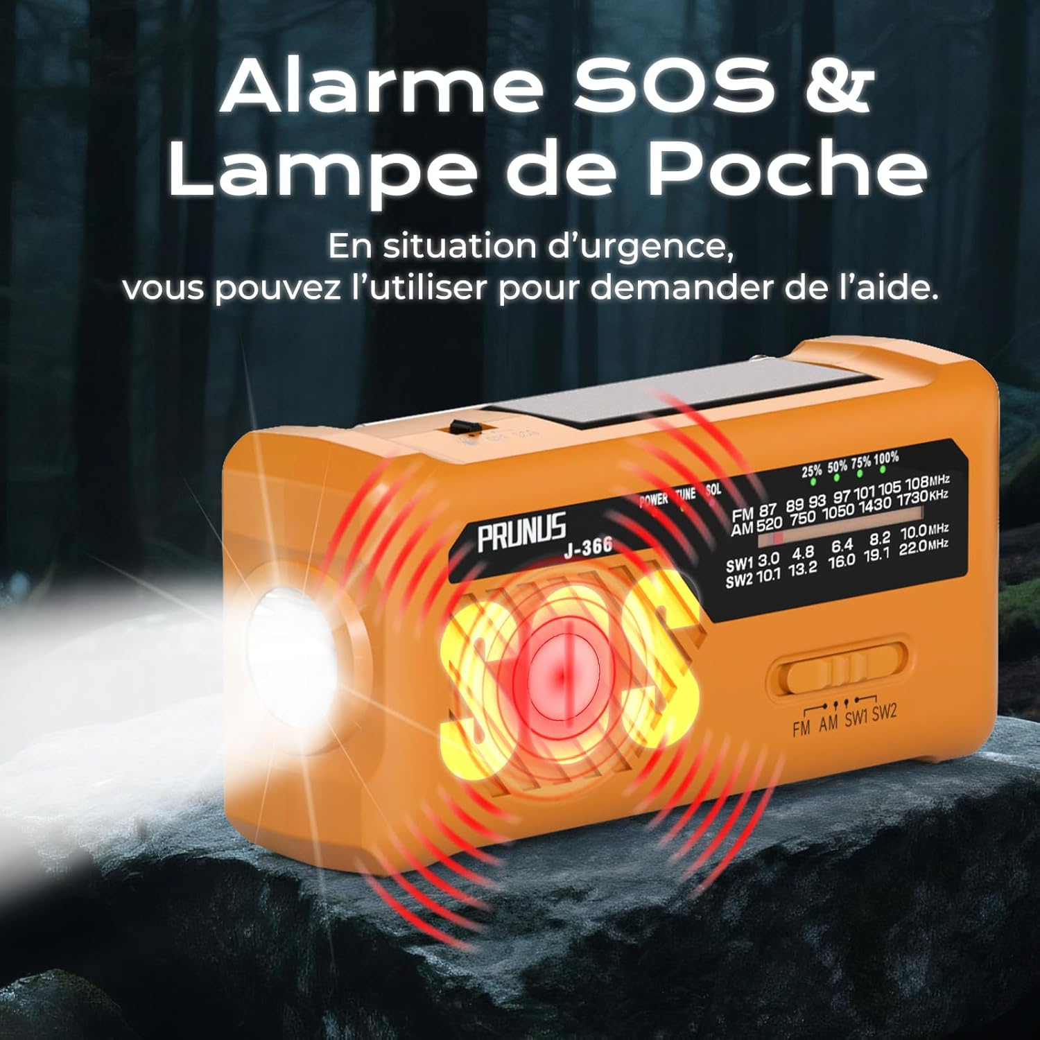 Thumbnail 5 de PRUNUS J-366 Radio à Pile Survie: Radio Portable d’Urgence à Manivelle avec Batterie 2000mAh et SOS