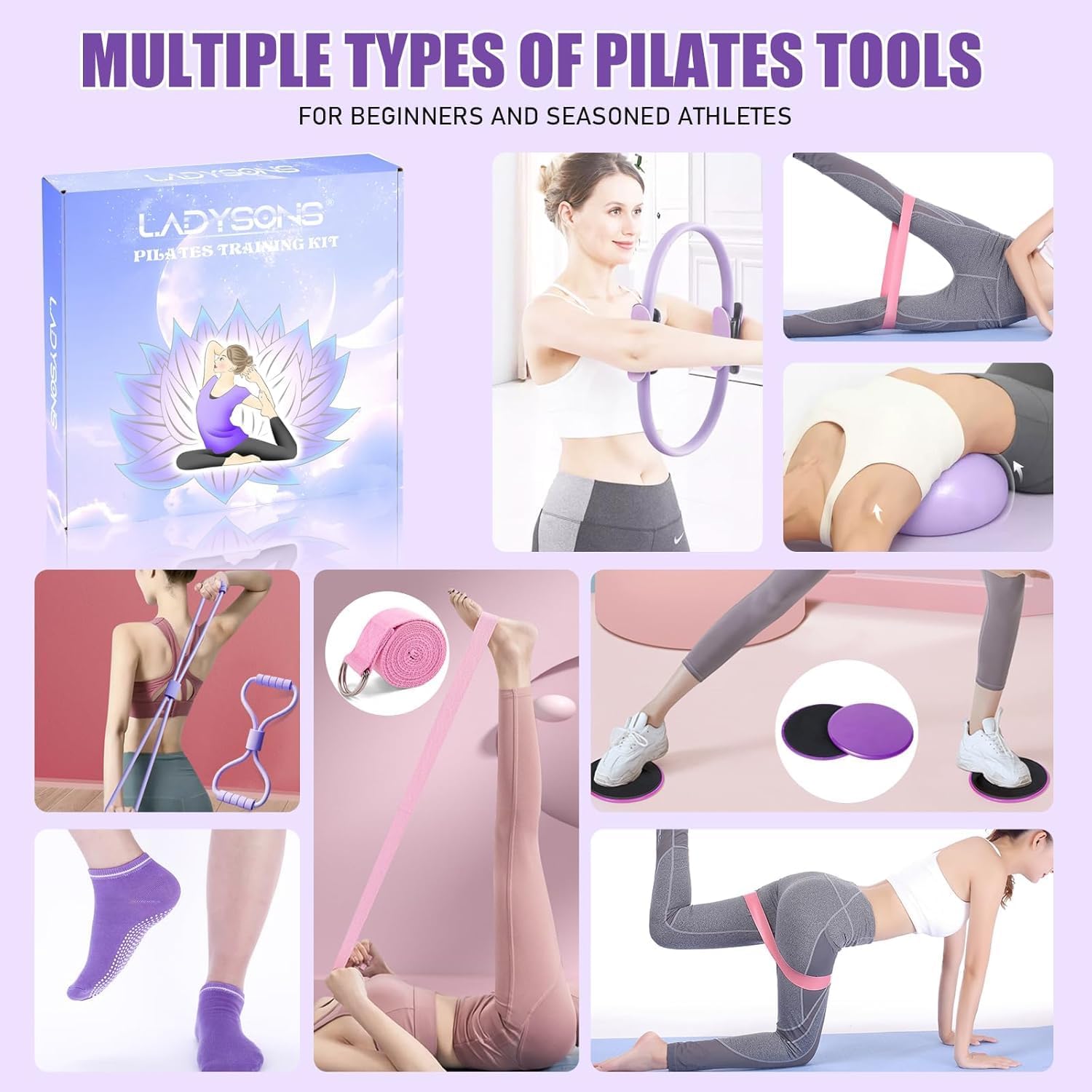 Detalle de Set di anelli da pilates – Pilates Essential Kit con 32 cm Magic Circle, palla, fasce e dischi scorrevoli