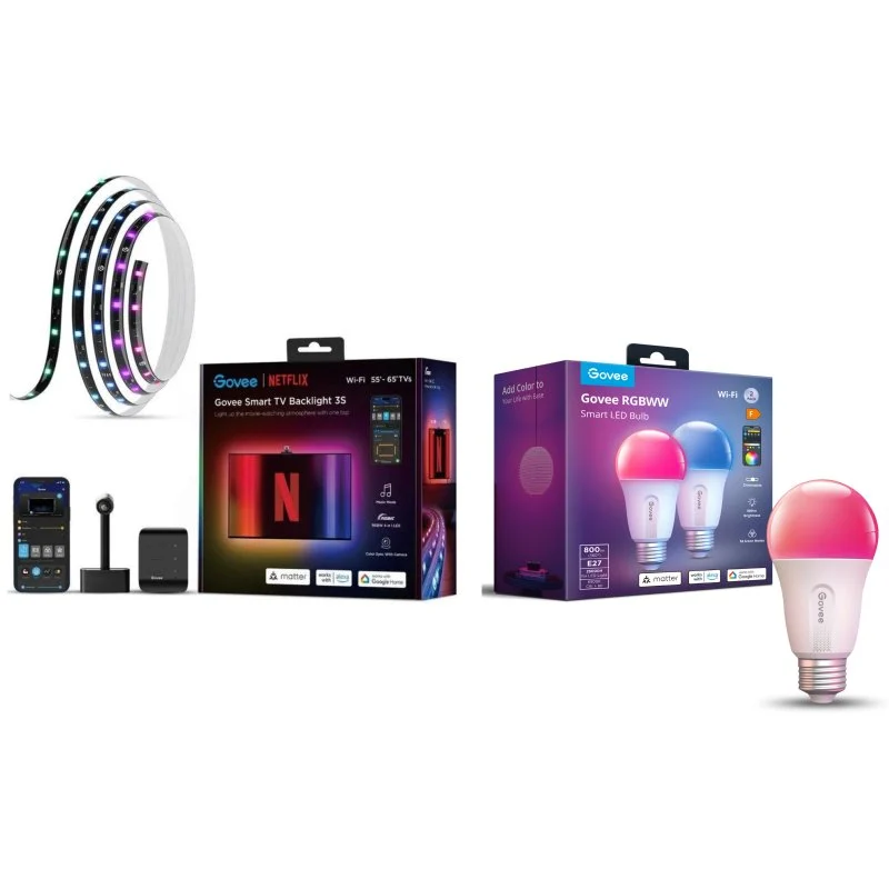 Detalle de Pack Tira LED inteligente Govee H6098 RGBIC+W + Govee RGBWW Smart LED Bulb