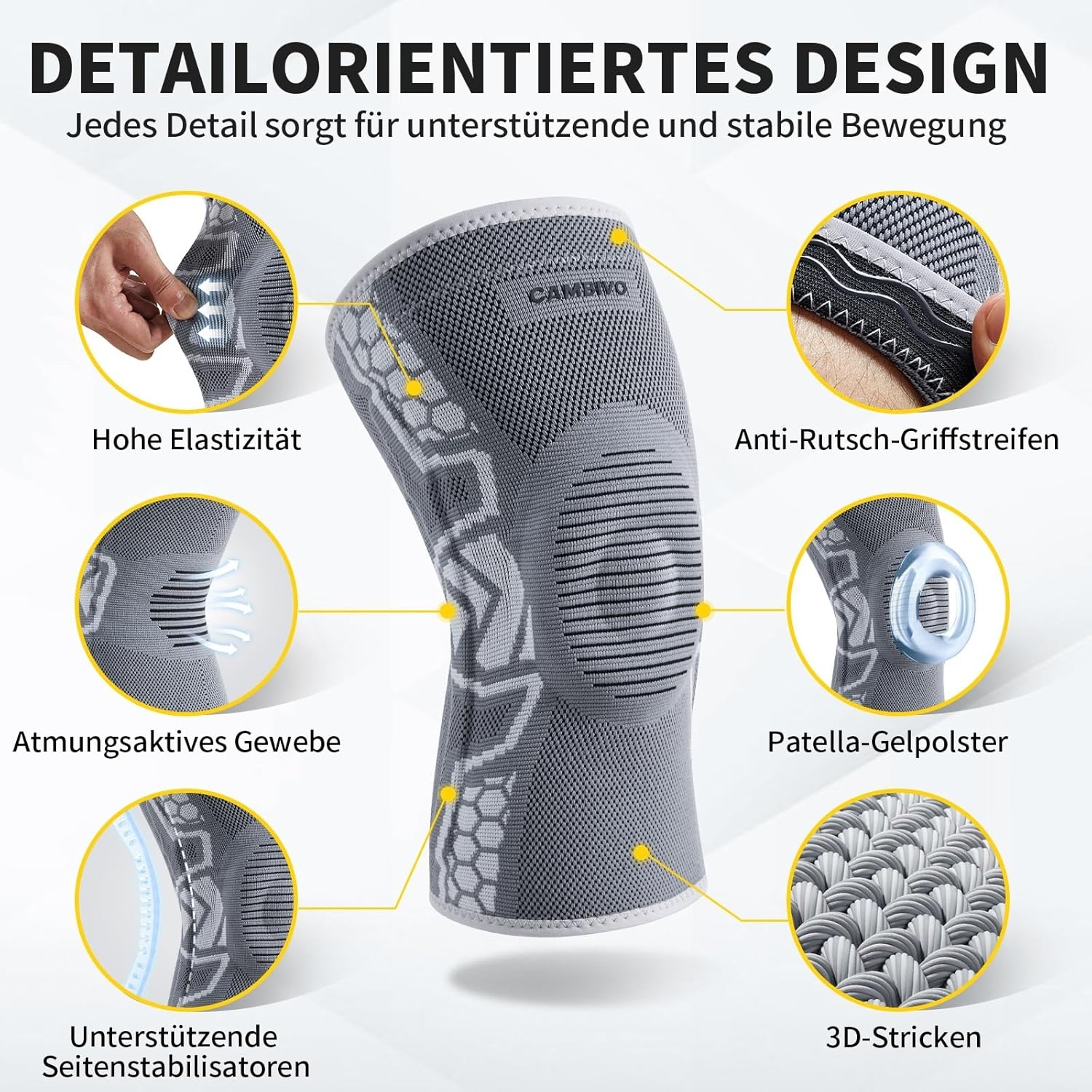 Thumbnail 4 de CAMBIVO Kniebandage Männer & Damen 2 Stück – Komprimierte Kniebandage mit Gel-Pads, 360° Schutz