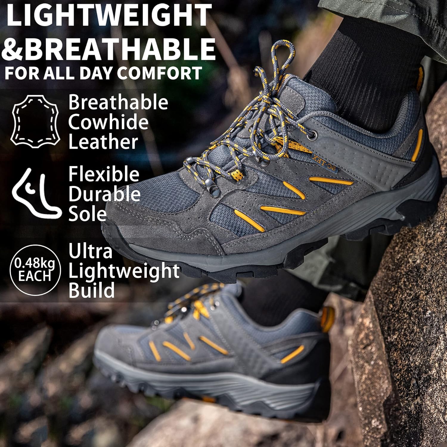 Detalle de SILENTCARE waterproof walking shoes for men – low rise non-slip trekking outdoors