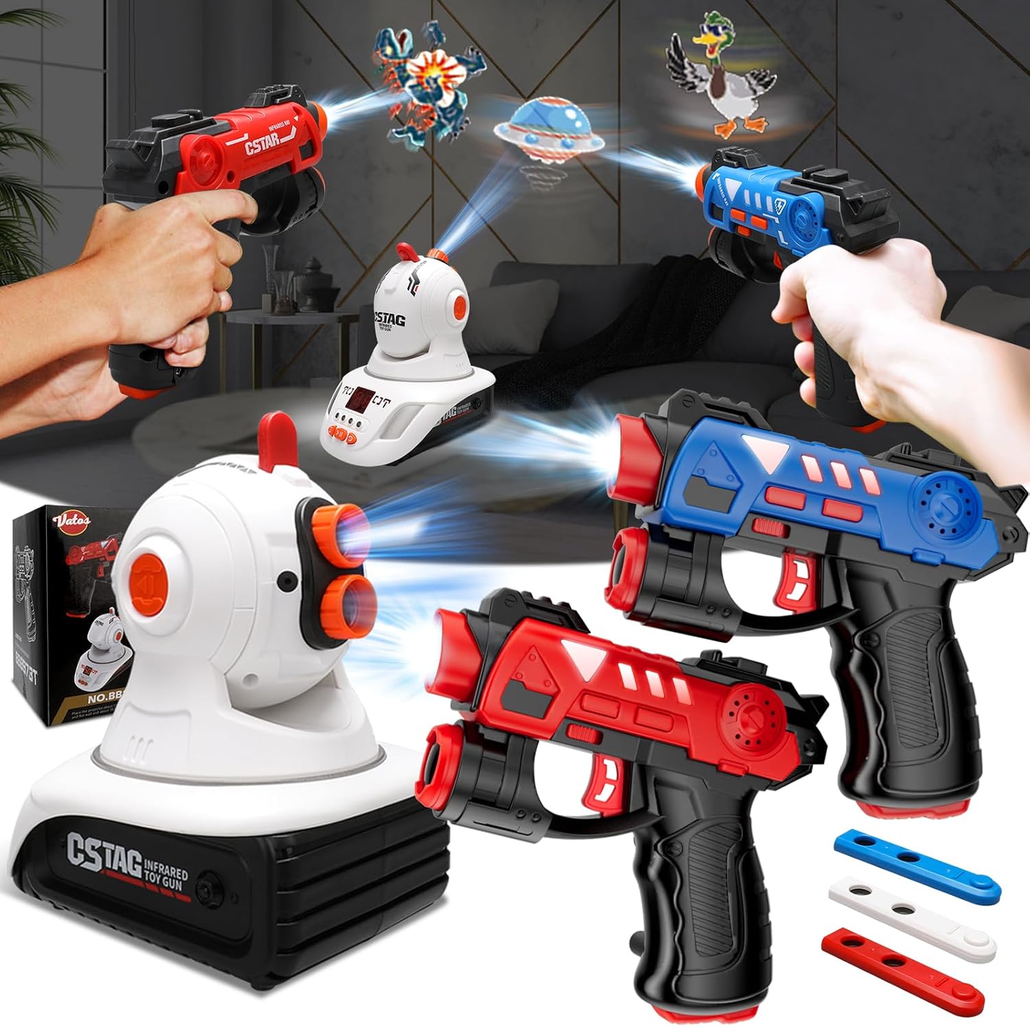 Detalle de VATOS infraroodlaserlabelset met projector voor 2 spelers, blauw kunststof