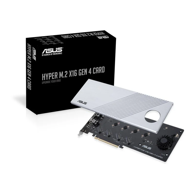 Detalle de ASUS Hyper M.2 x16 Gen 4 PCIe 4.0/3.0: tarjetas NVMe RAID para AMD e Intel