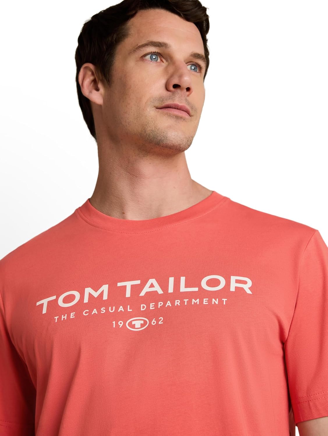 Detalle de Tom Tailor Herren T-Shirt aus Baumwolle mit Logo-Print – zuverlässiges Basics-T-Shirt