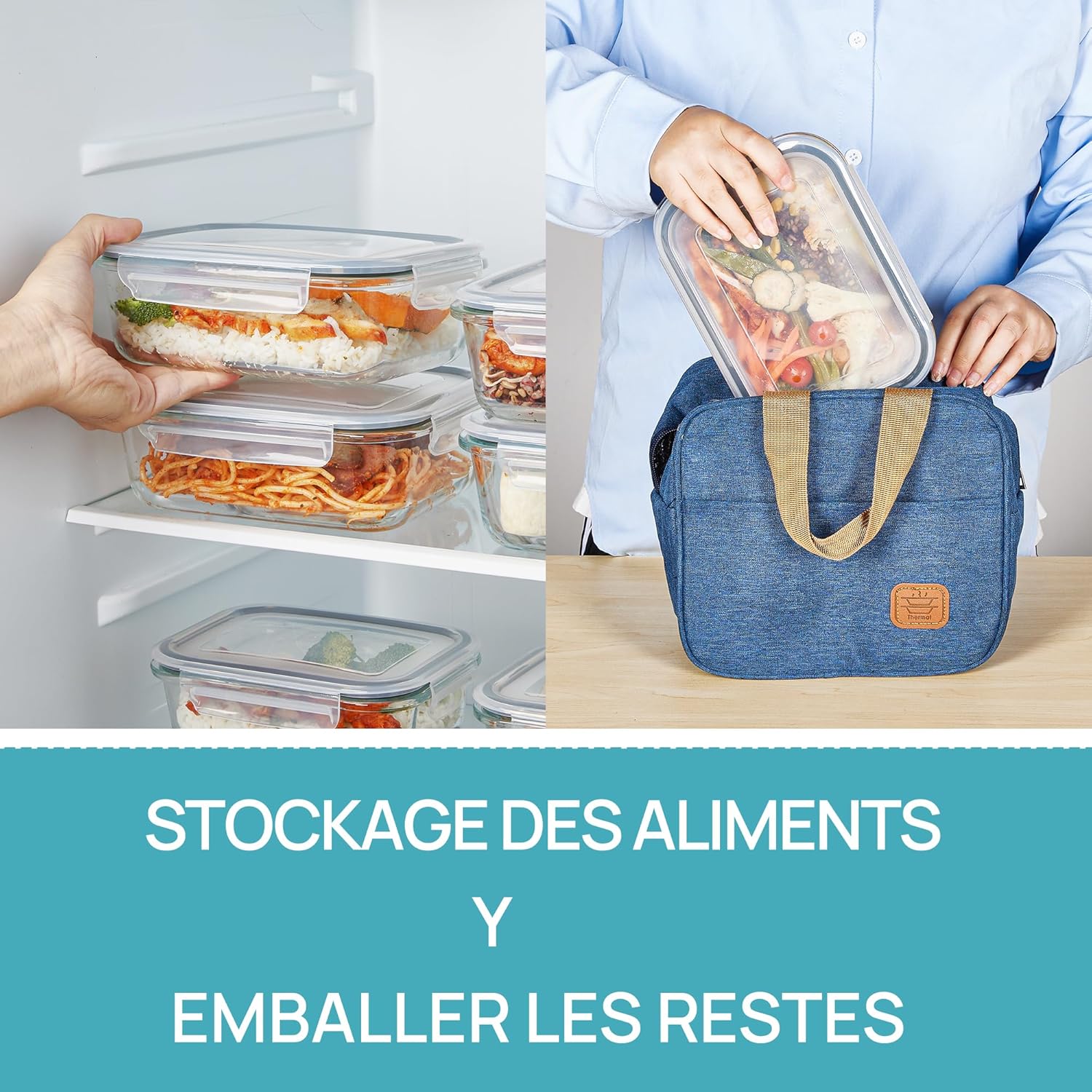 Thumbnail 6 de Vtopmart Lot de 5 Lunch Box Verre 1035 ml – boîtes hermétiques et réutilisables, compatibles four, micro-ondes, congélateur et lave-vaisselle