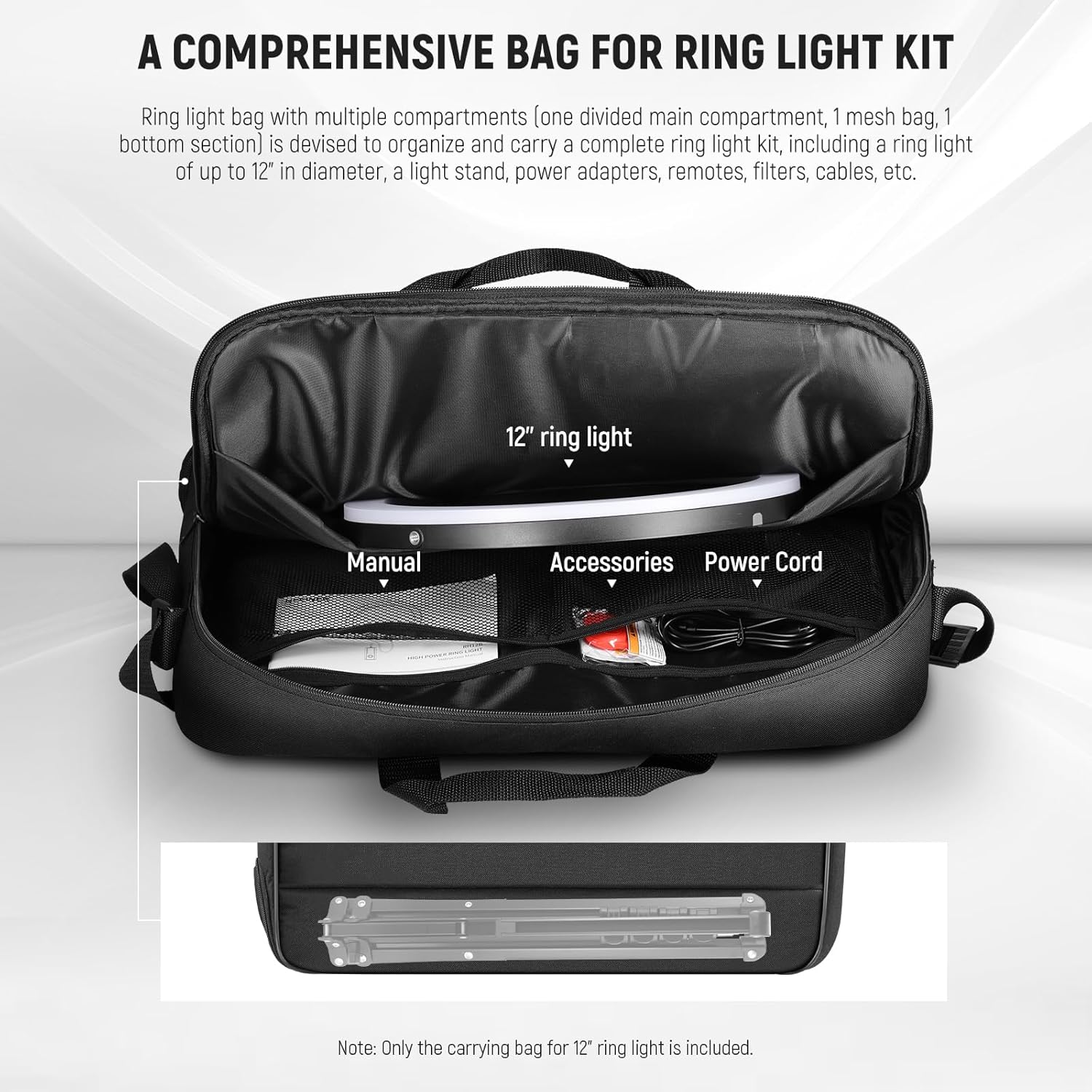 Thumbnail 2 de Neewer RU-011 ring light carrying bag with separate stand storage and foam padding