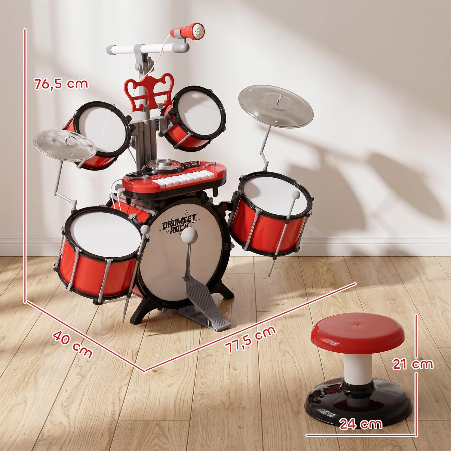 Thumbnail 6 de HOMCOM 390-022 drumstel voor kinderen met keyboard en microfoon, rood