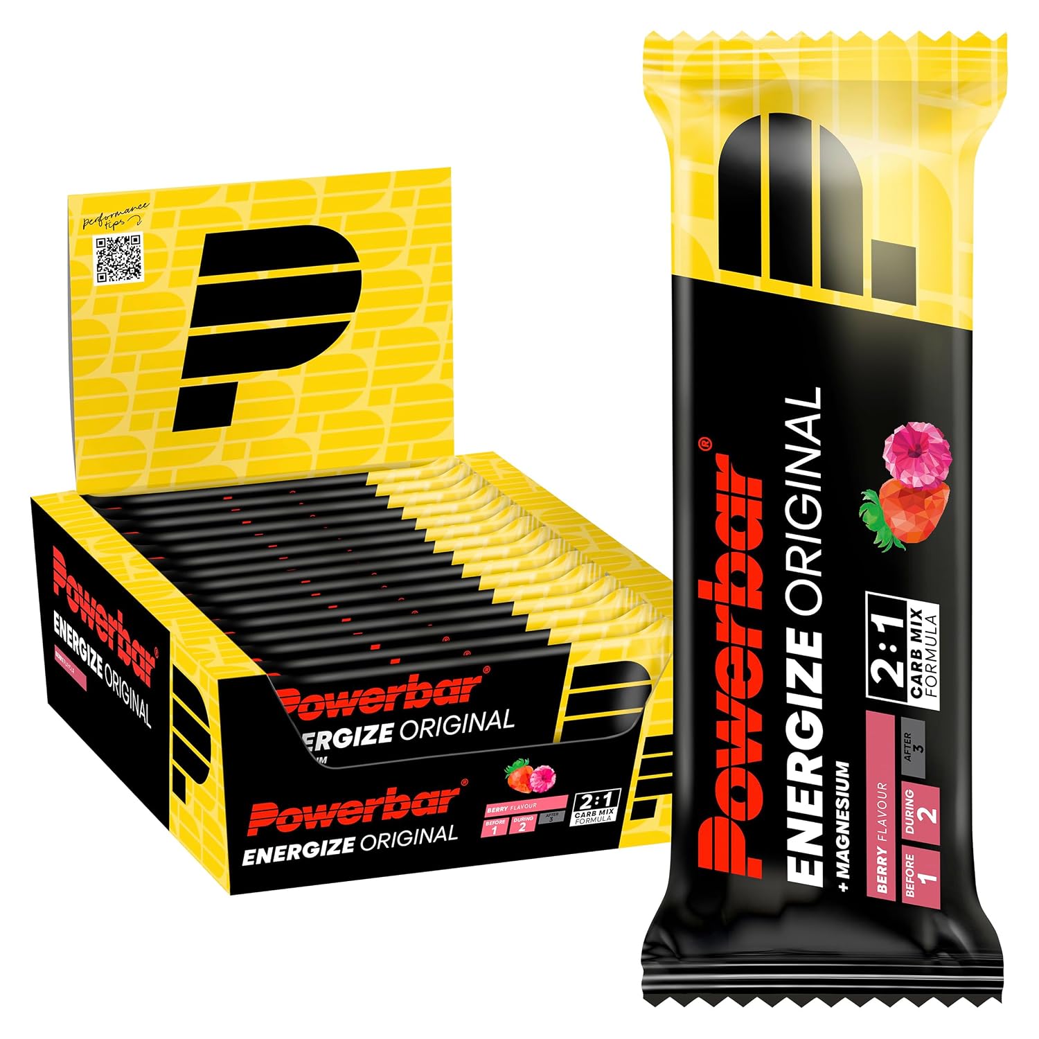 Detalle de Powerbar Energize Original Berry – 15x55 g Hoch-Kohlenhydrat-Riegel mit Magnesium & Natrium