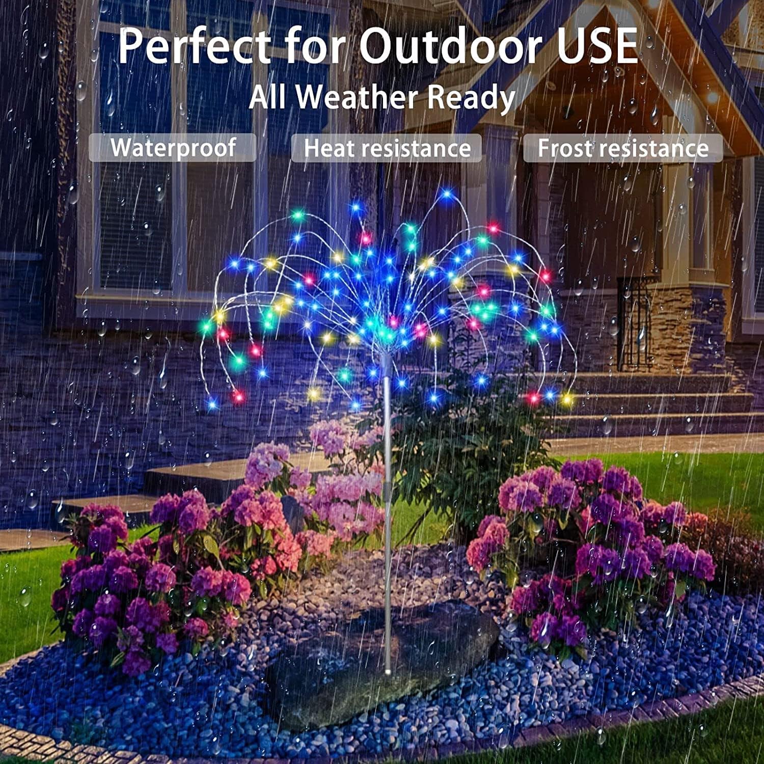 Detalle de FANSIR Solar Garden Lights Outdoor 3 Pack with Remote Control (8 Modes, 120 LEDs) – Firework-style waterproof lamps