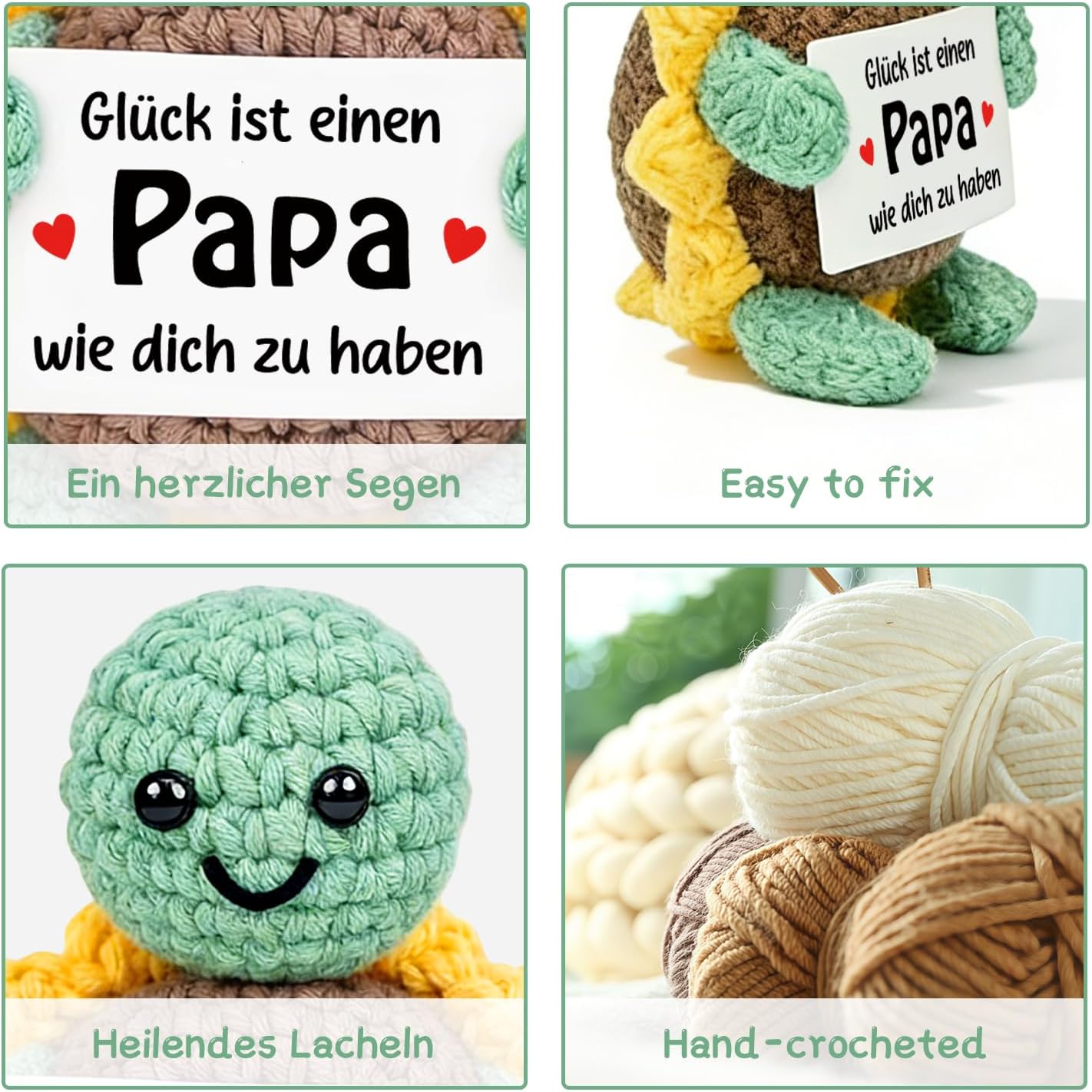Detalle de HUKUMA Positive Schildkröte – handgefertigte Sonnenblumenschildkröte als Geschenk für Papa
