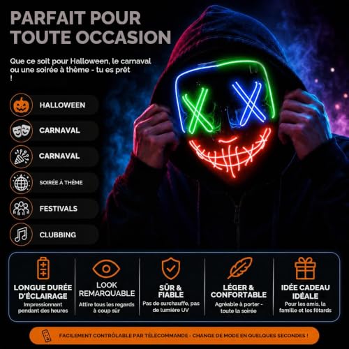 Thumbnail 6 de TK Gruppe Timo Klingler masque LED bleu inspiré de The Purge, télécommande