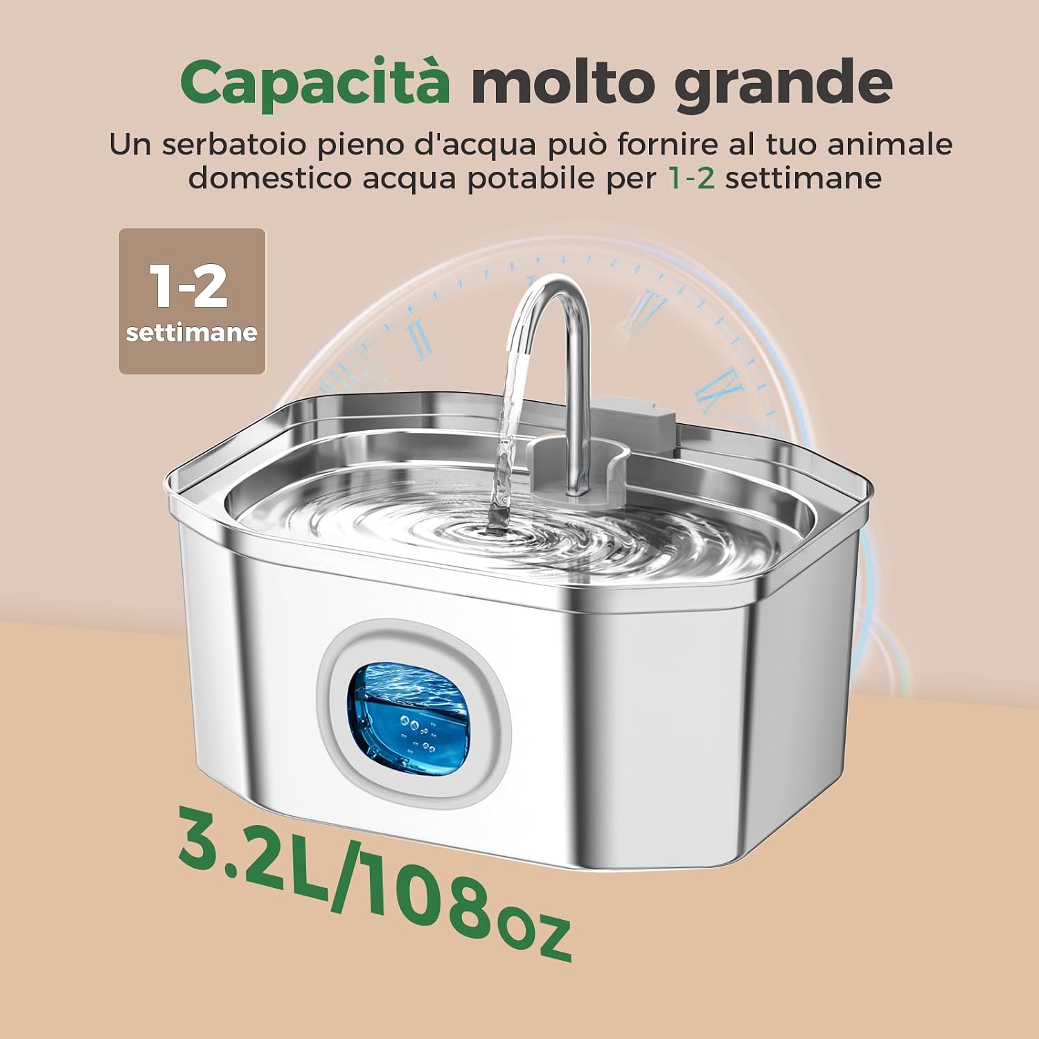 Detalle 1 de Apauk 3.2L fontanella per gatti in acciaio inox ⛲🐱